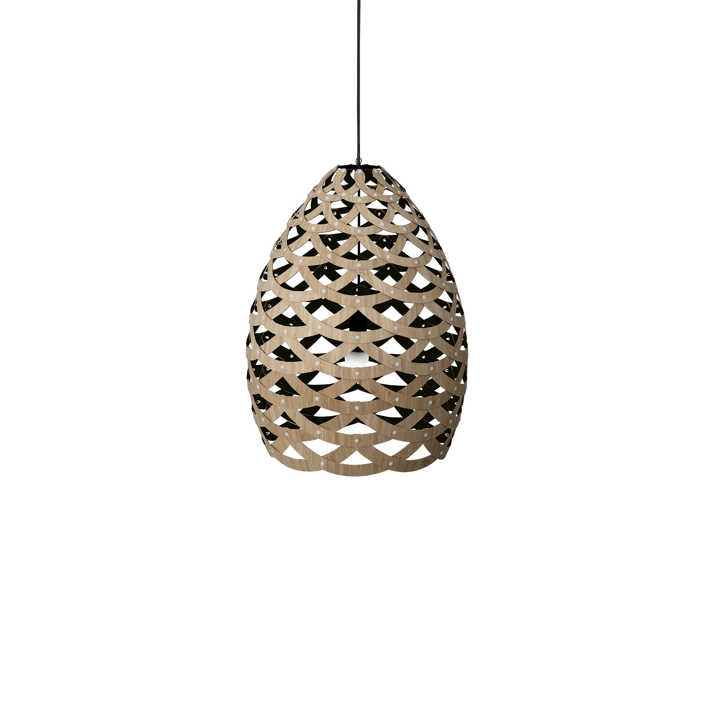 Tūī Pendant Light: Medium + Bamboo + Black + Back