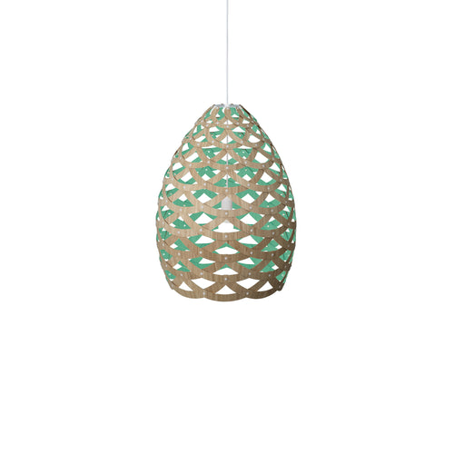 Tūī Pendant Light: Medium + Bamboo + Aqua + White