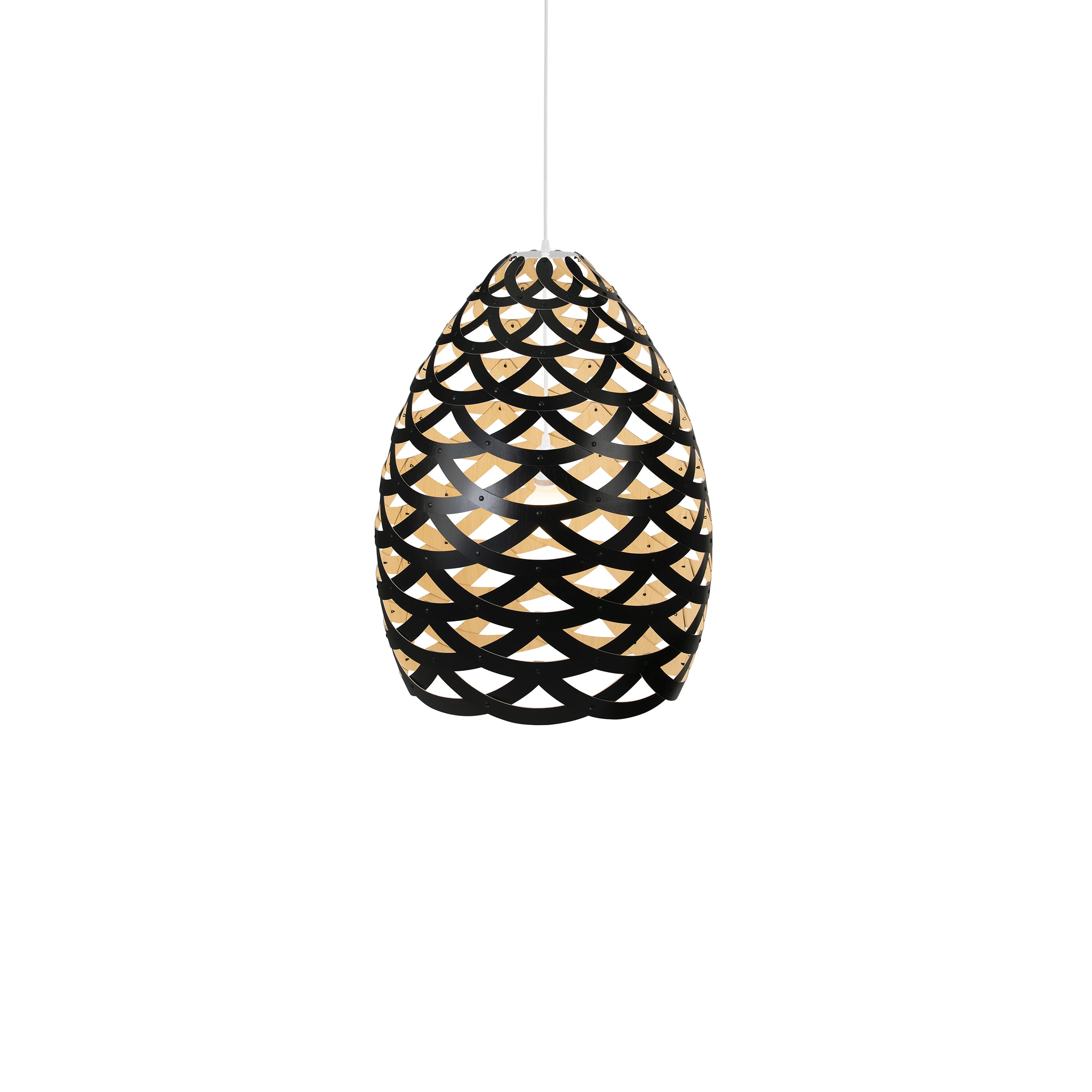 Tūī Pendant Light: Medium + Black + Bamboo + White
