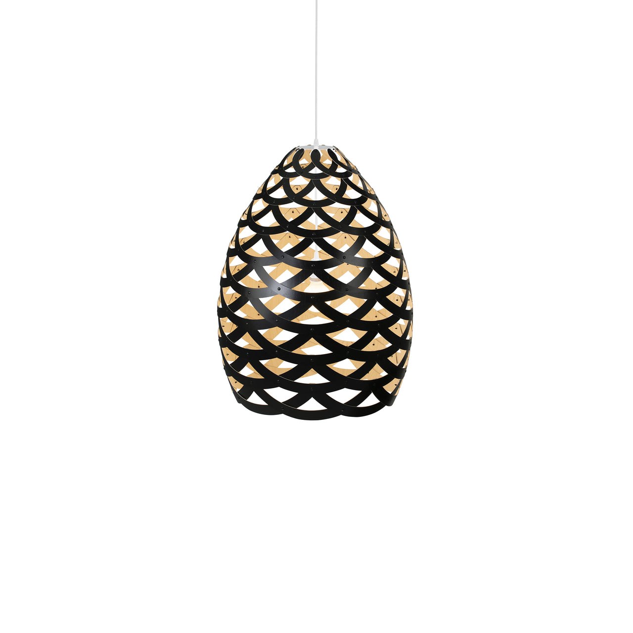 Tūī Pendant Light: Medium + Black + Bamboo + White