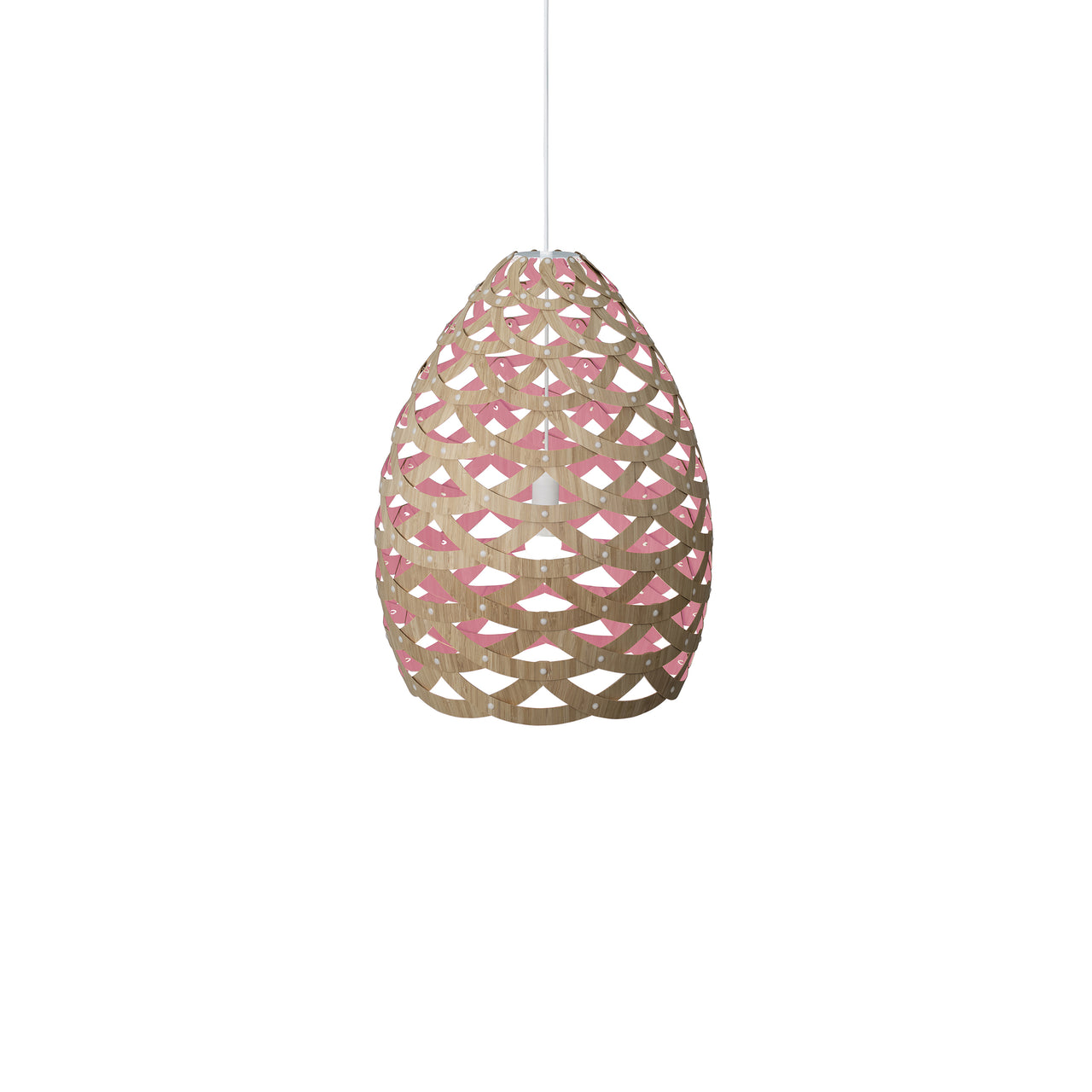 Tūī Pendant Light: Medium + Bamboo + Pink + White
