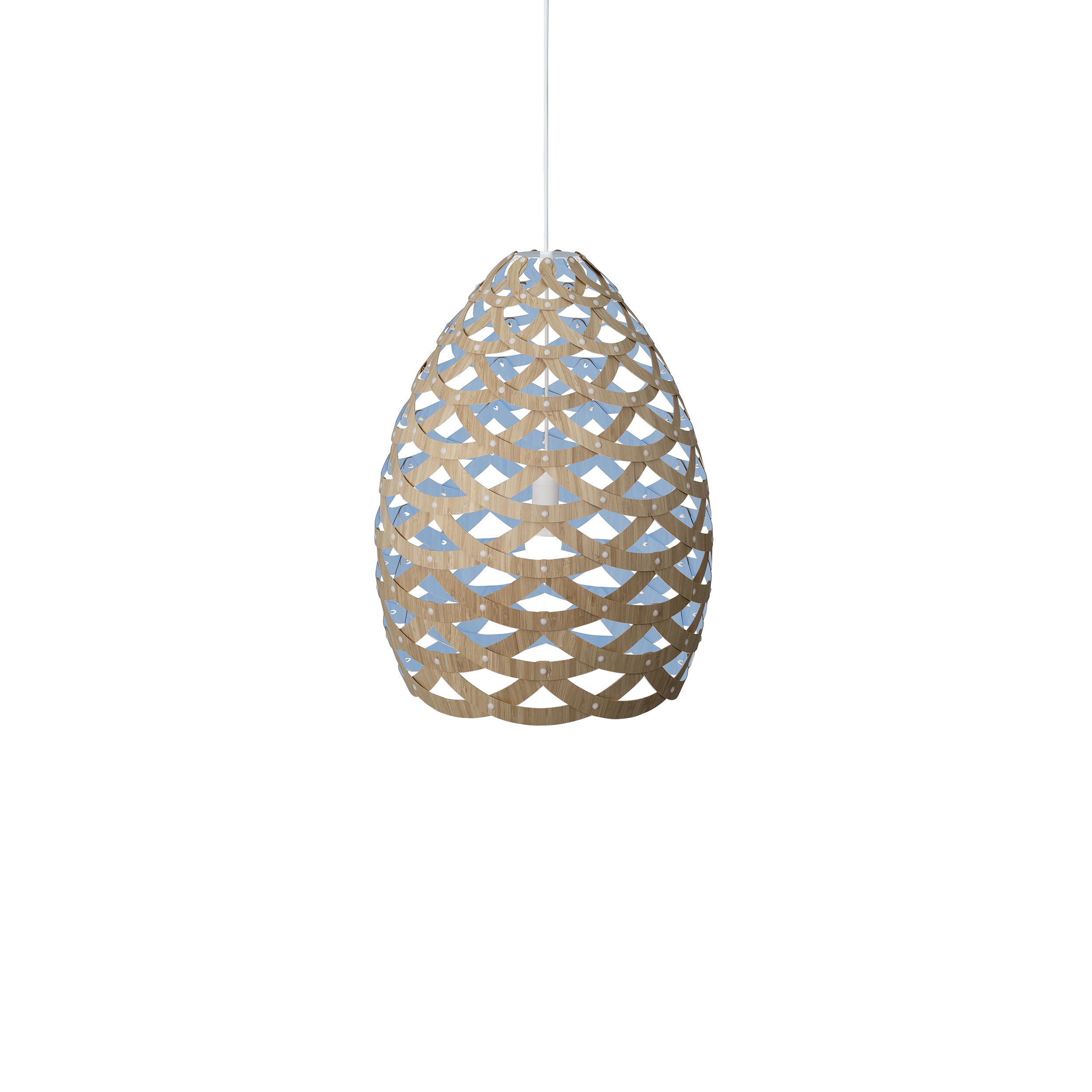 Tūī Pendant Light: Medium + Bamboo + Blue + White