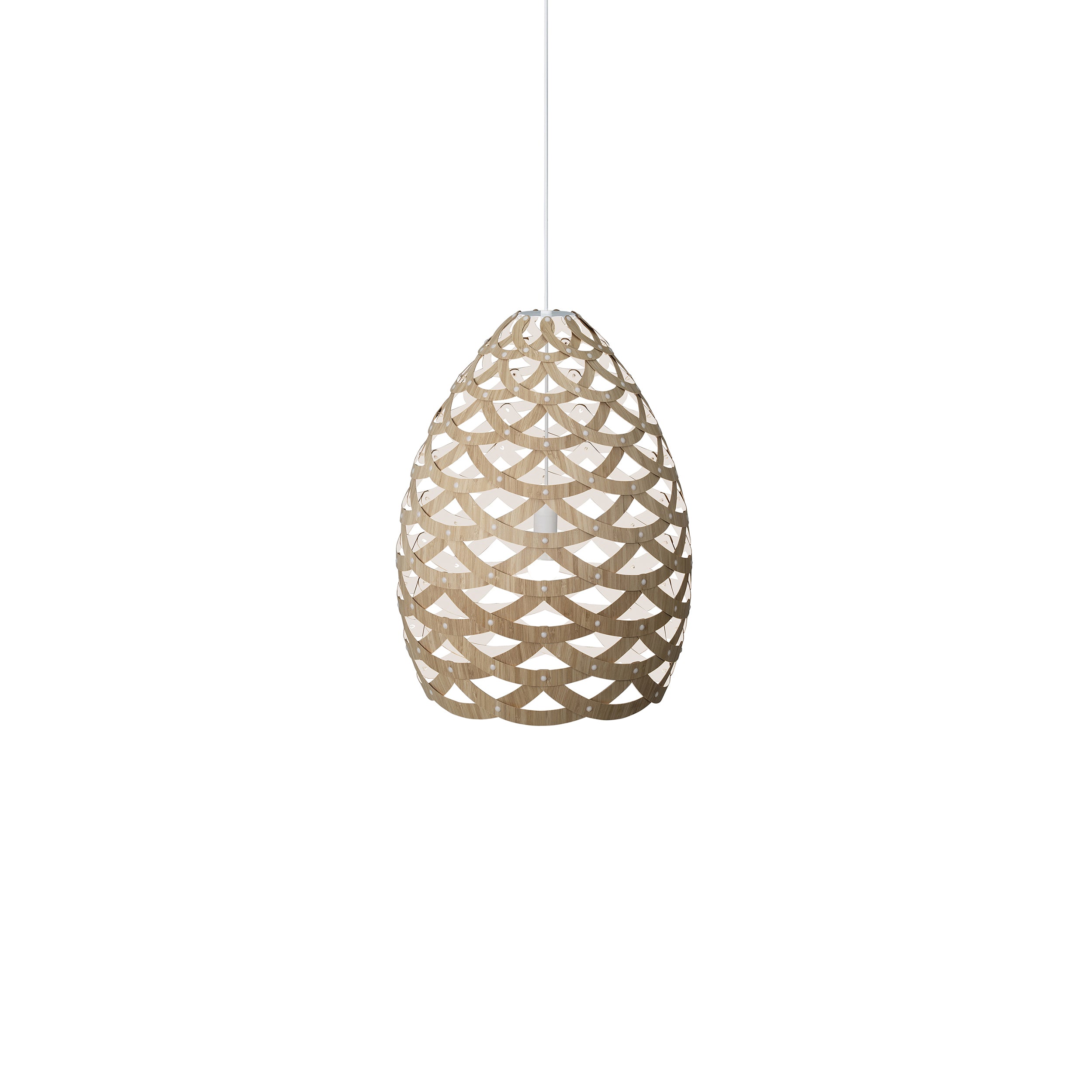 Tūī Pendant Light: Small + Bamboo + White + White