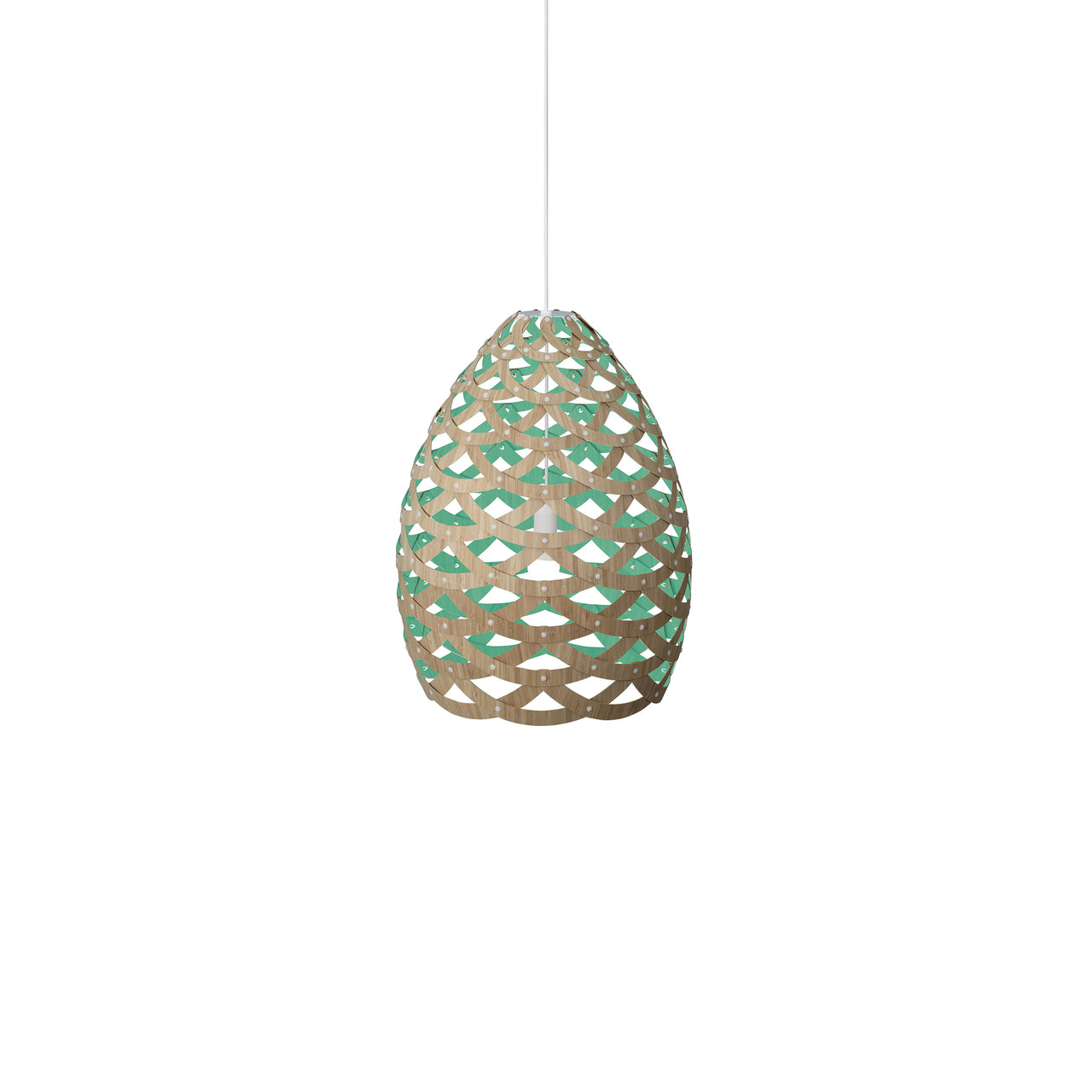 Tūī Pendant Light: Small + Bamboo + Aqua + White