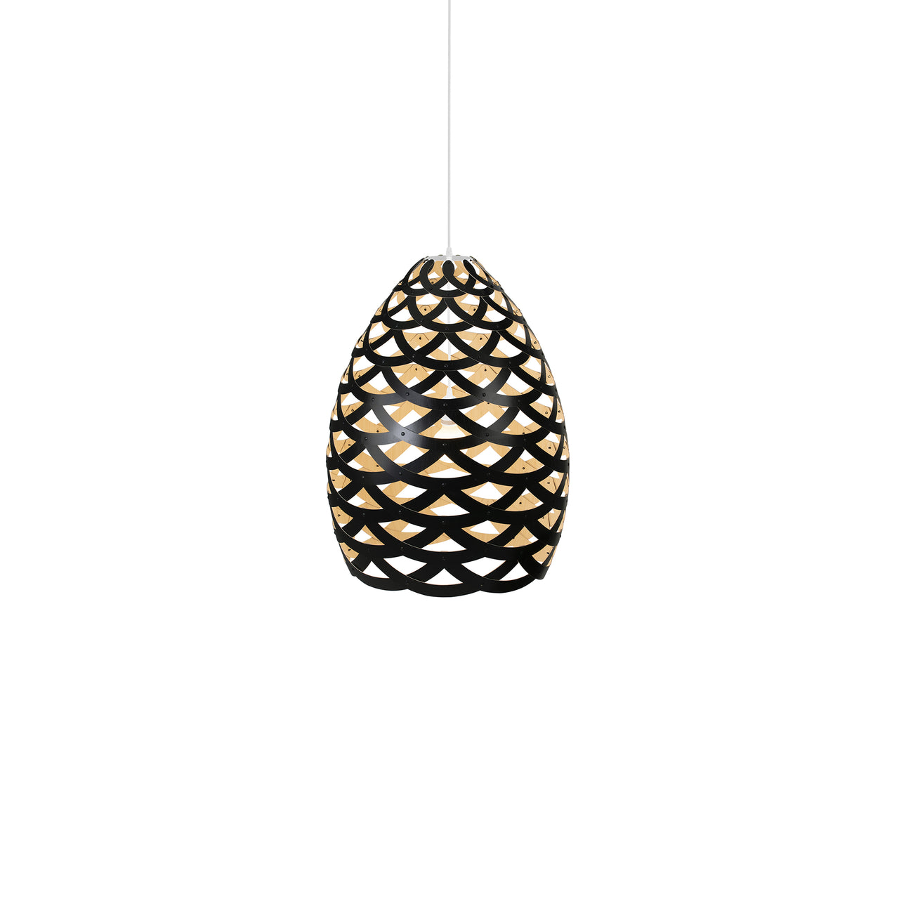 Tūī Pendant Light: Small + Black + Bamboo + White