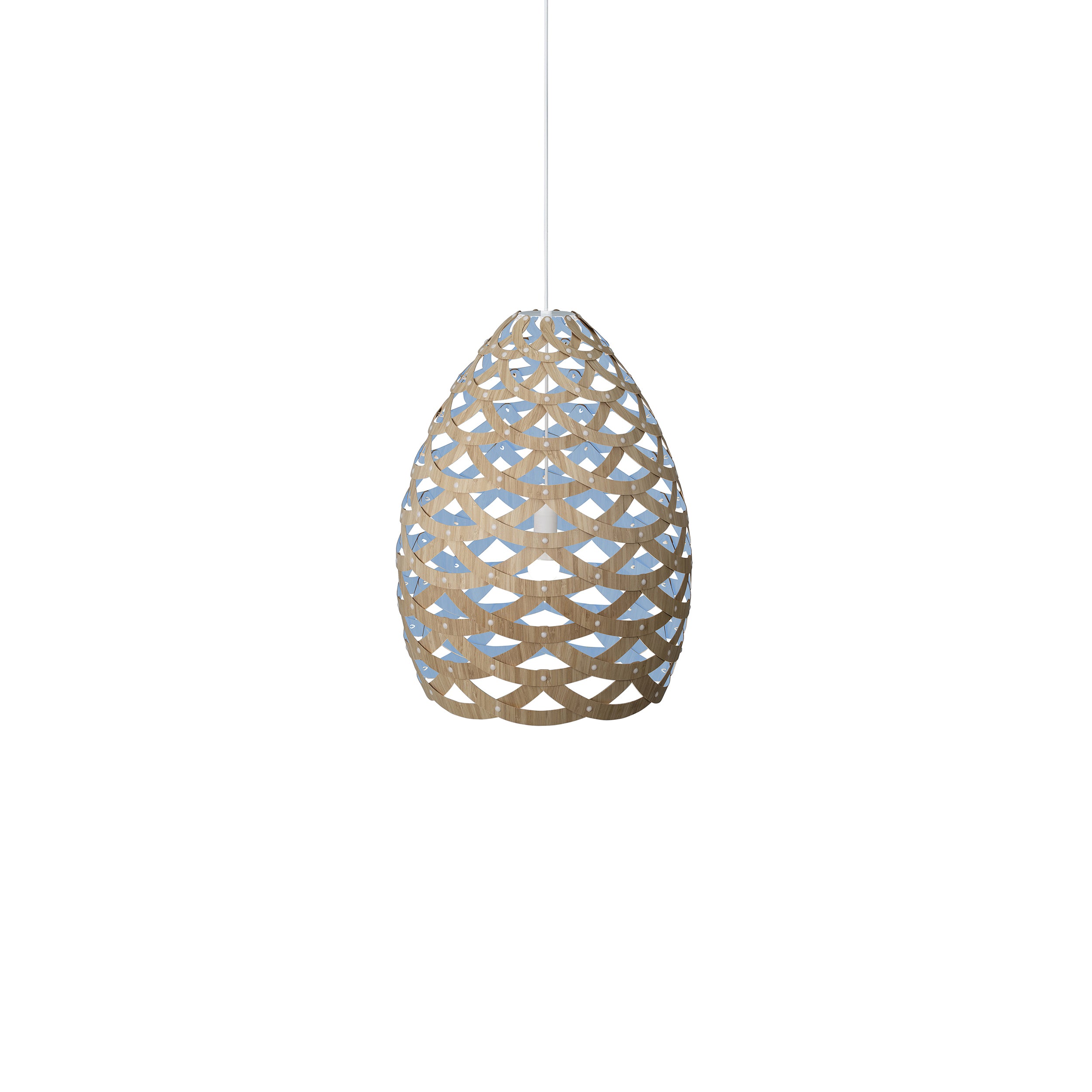 Tūī Pendant Light: Small + Bamboo + Blue + White