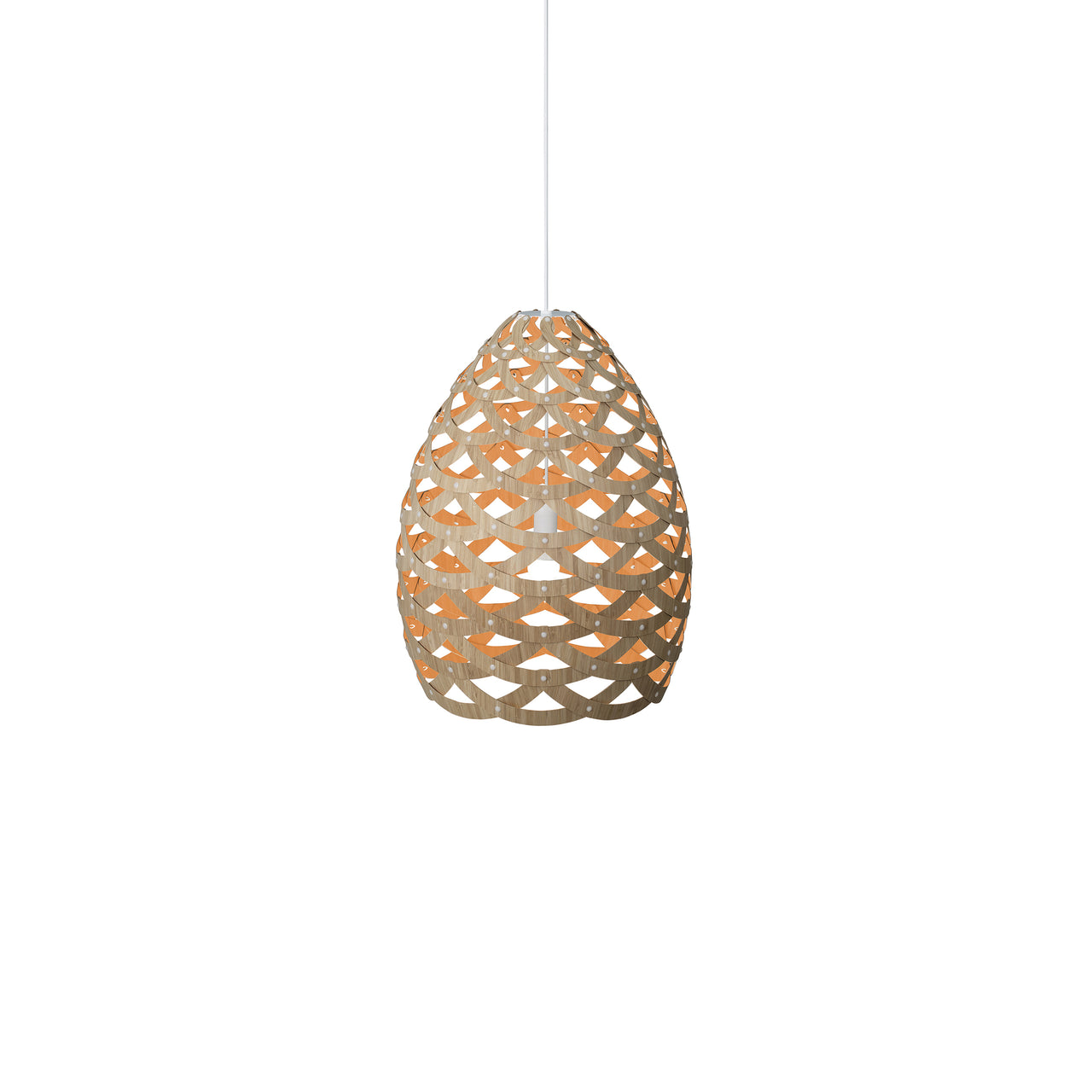 Tūī Pendant Light: Small + Bamboo + Orange + White