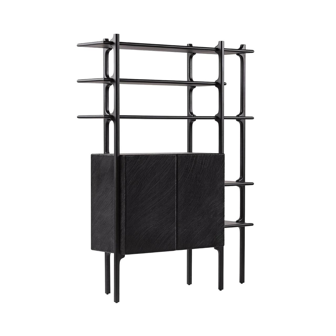 Tara Shelving System With Cabinet: Black Maple + Doors Carved
