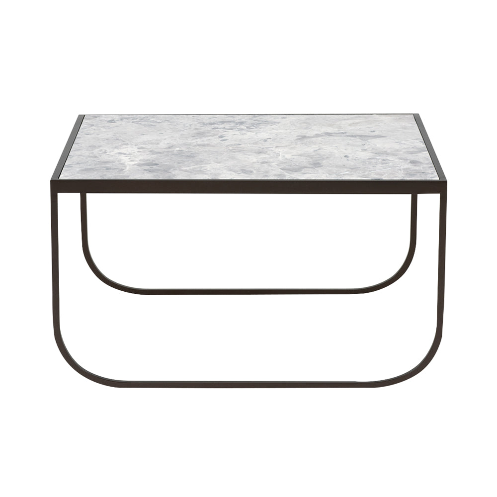 Tati Coffee Table: Square + Marble Top + Low + Carrara Marble + Bronze