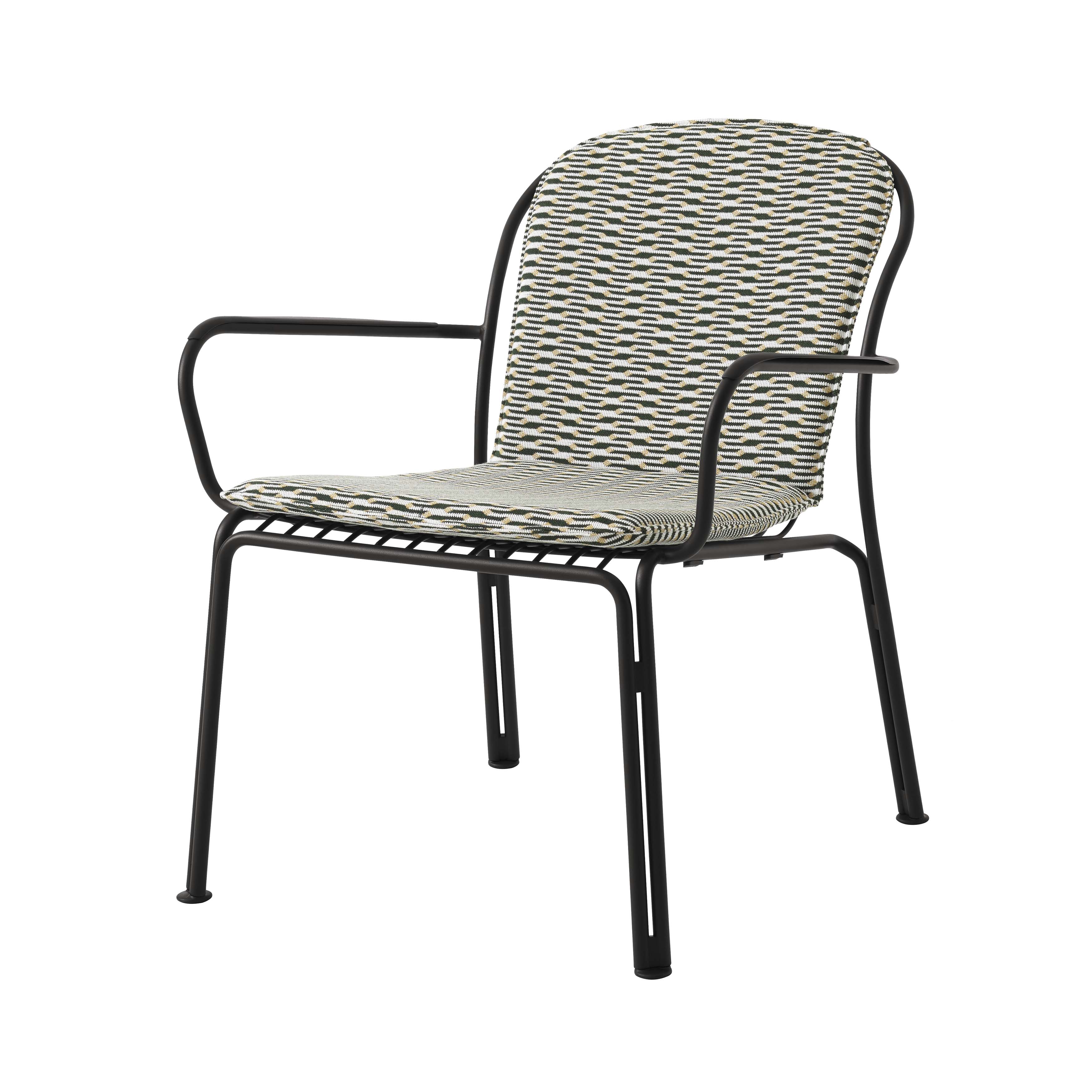 Thorvald SC101 Lounge Armchair with Cushion: Outdoor + Warm Black + Marquetry Bora Cushion