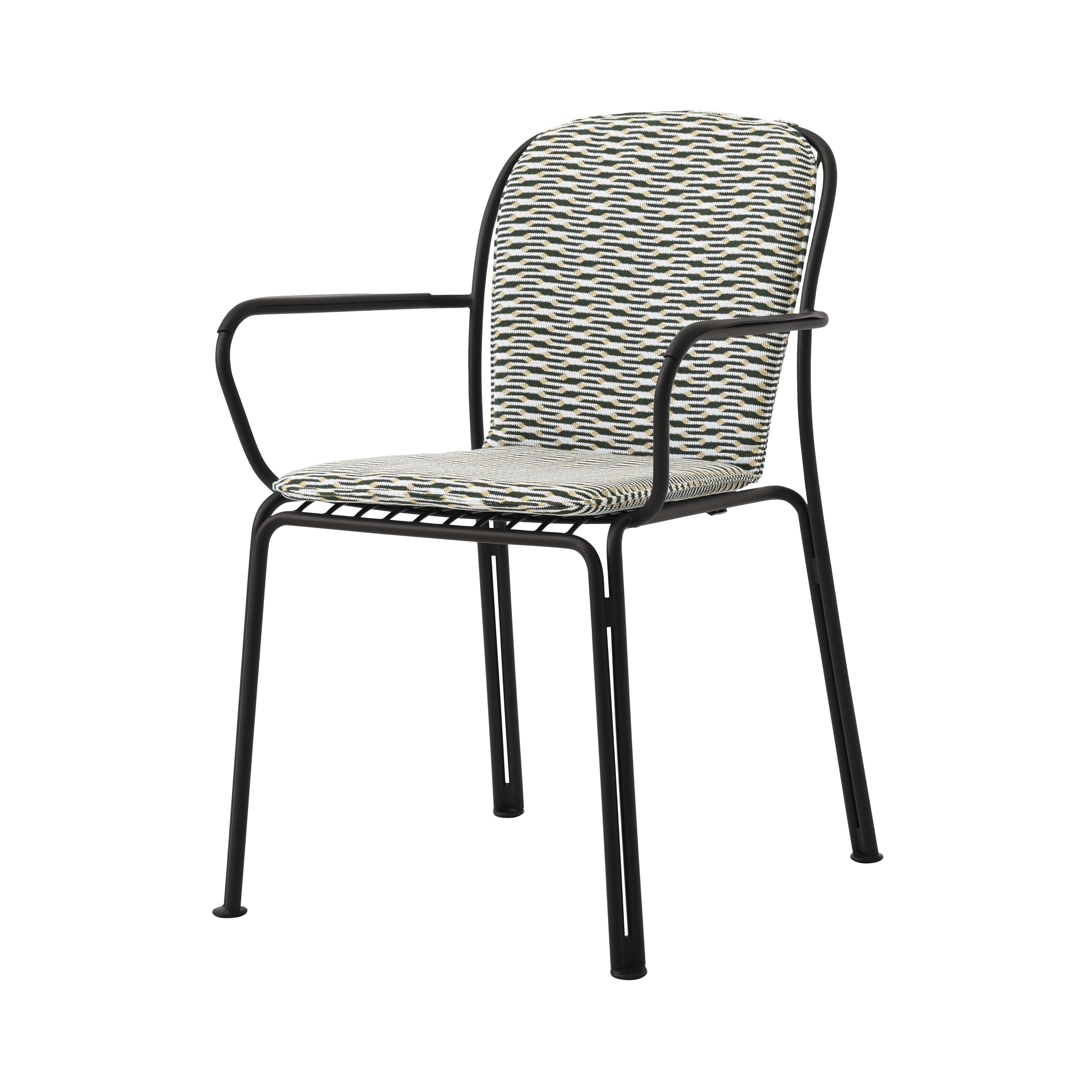 Thorvald SC95 Armchair with Cushion: Outdoor + Warm Black + Marquetry Bora Cushion