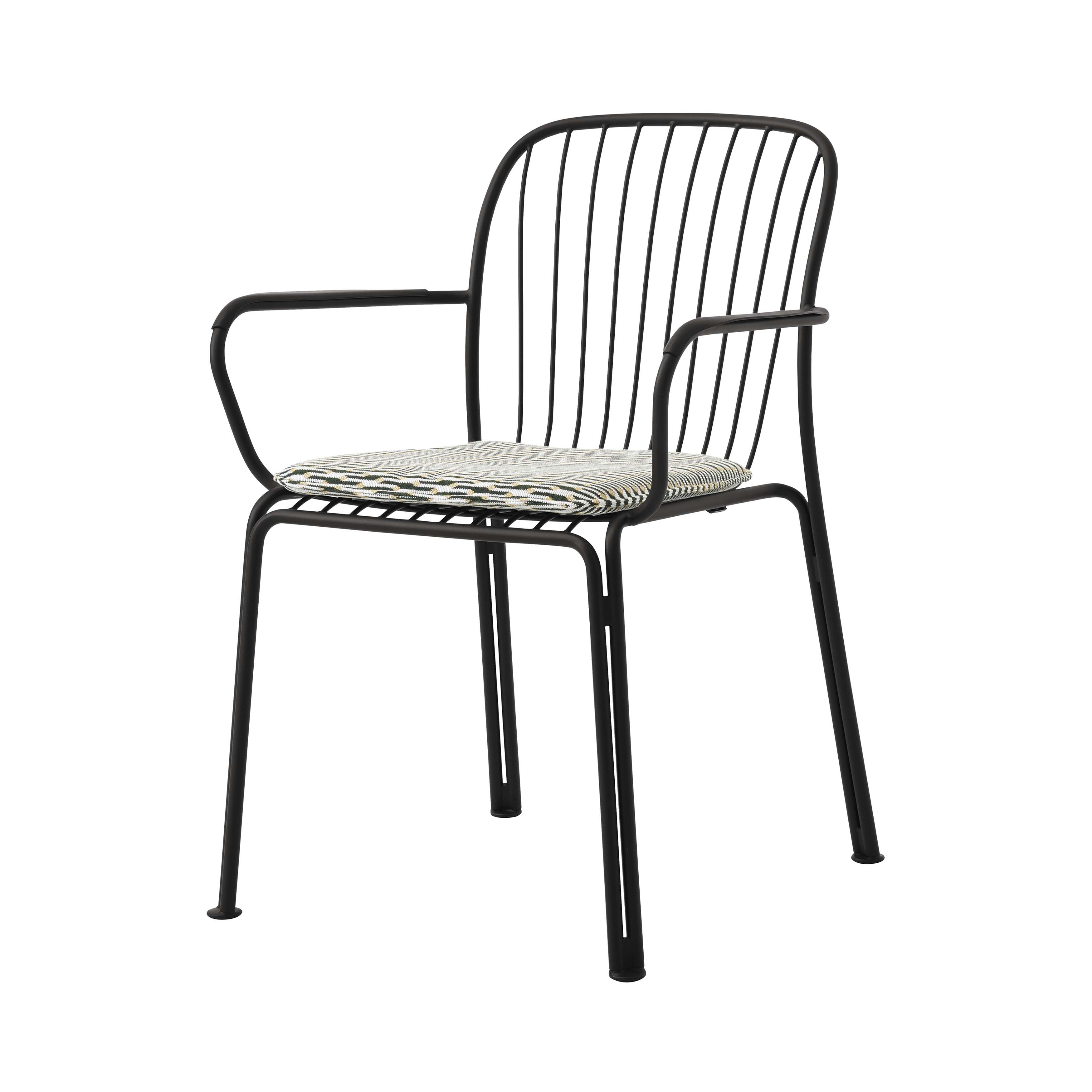 Thorvald SC95 Stacking Outdoor Armchair with Seatpad: Set of 2 + Warm Black + Marquetry Bora