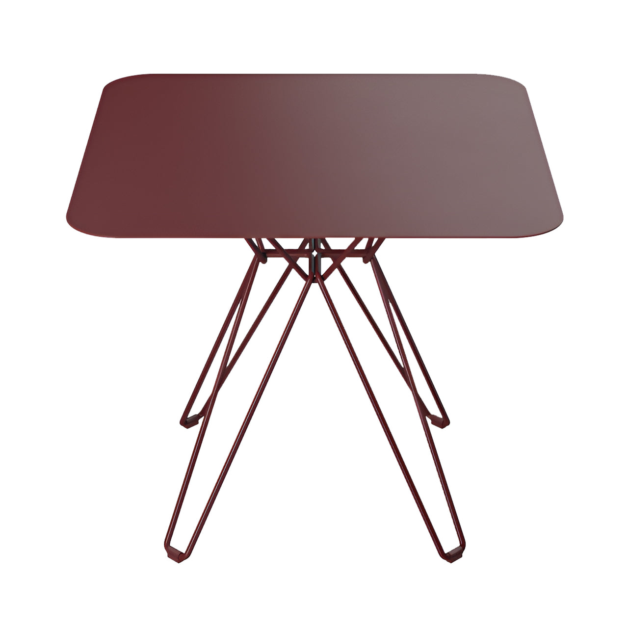 Tio Dining Table: Square + Wine Red Metal