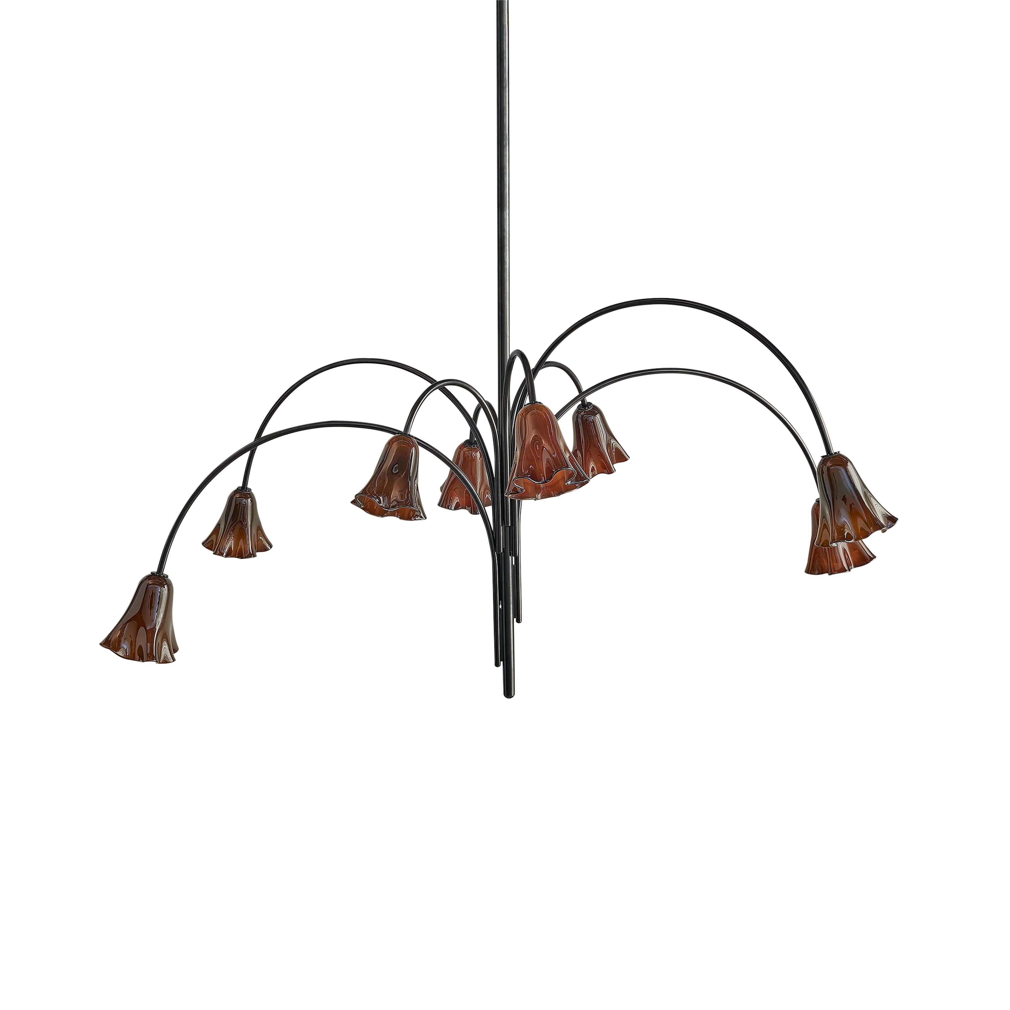 Flora Chandelier: 8 + Tobacco + Blackened Brass