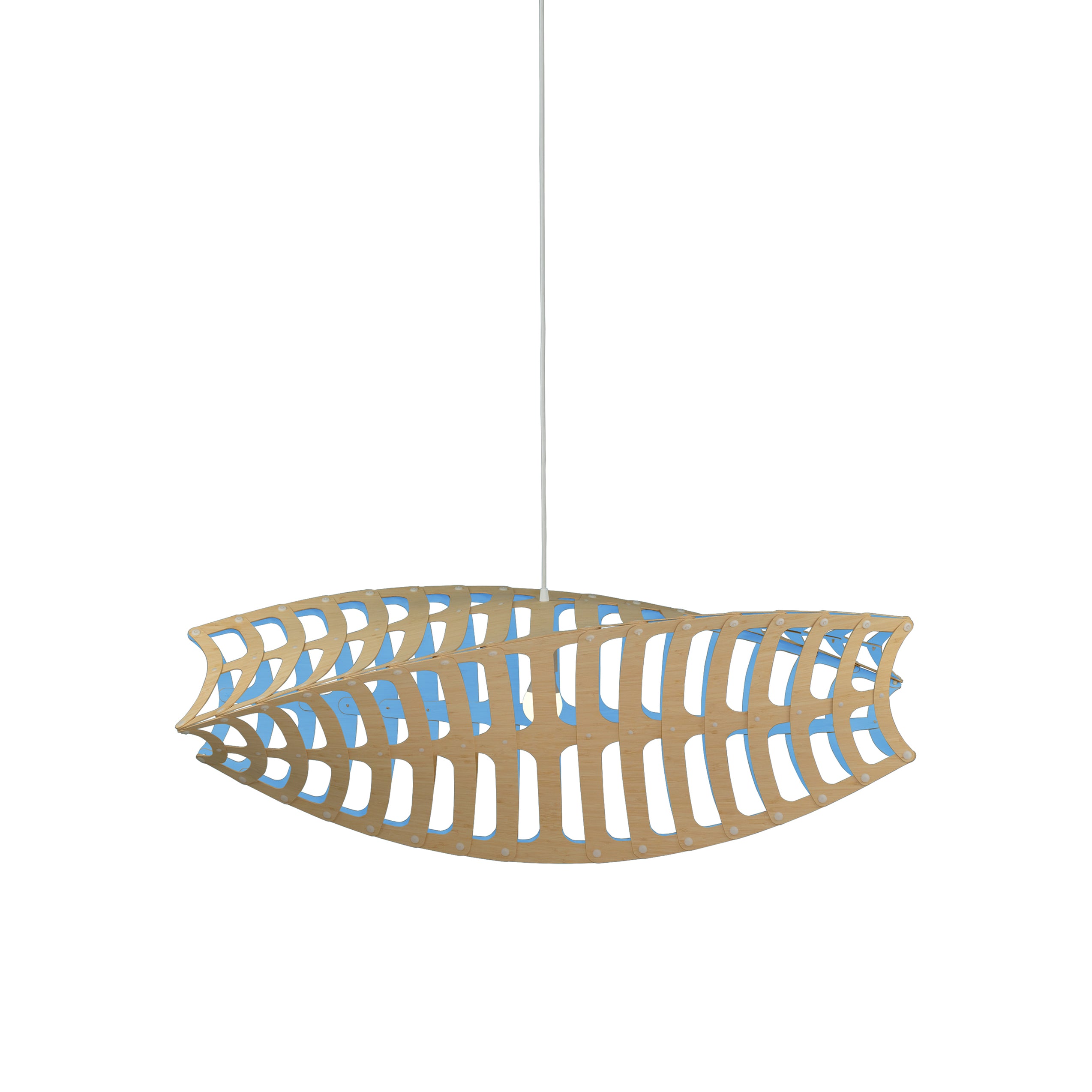 Toru Horizontal Pendant Light: Small + Bamboo + Blue