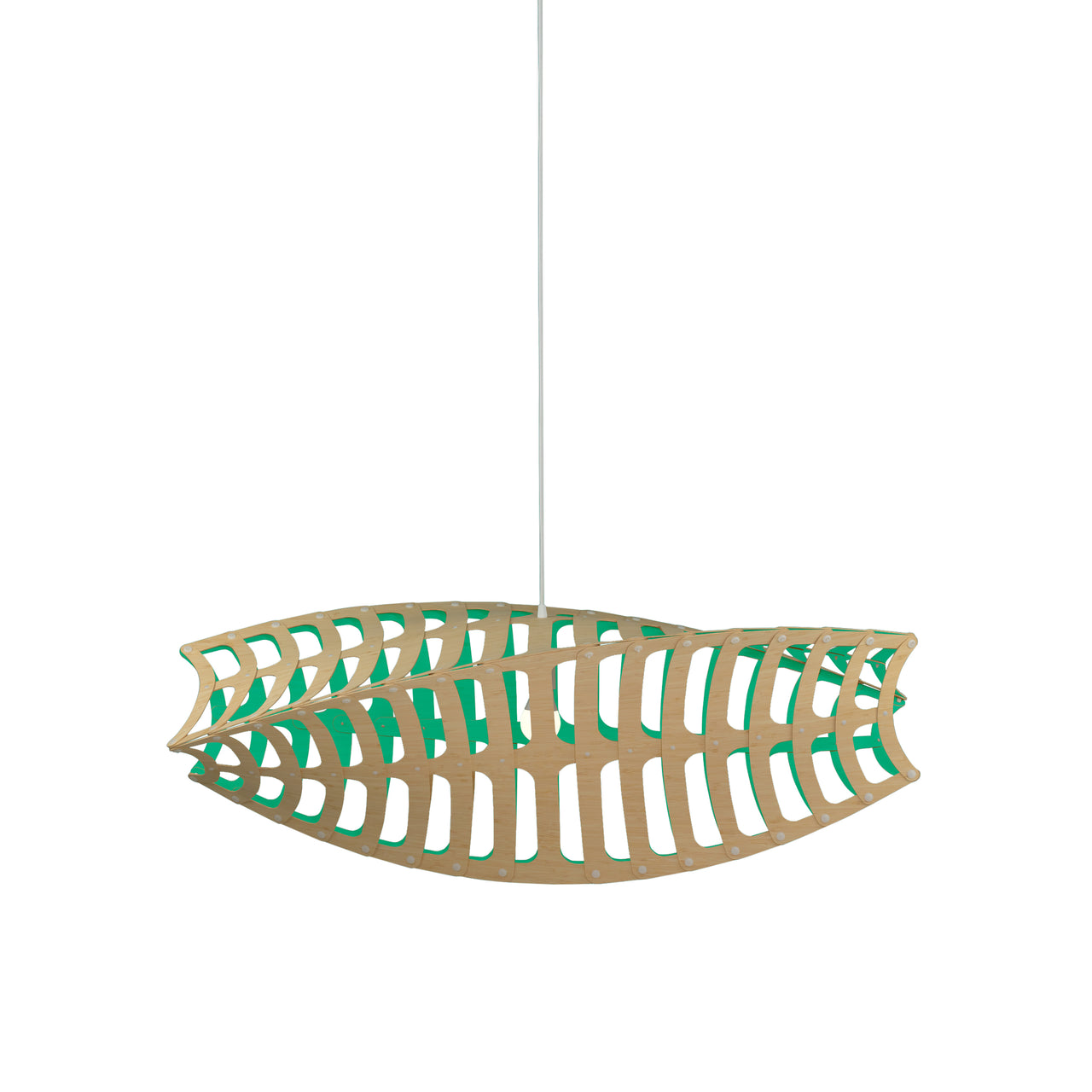 Toru Pendant Light: Horizontal + Bamboo + Aqua + White