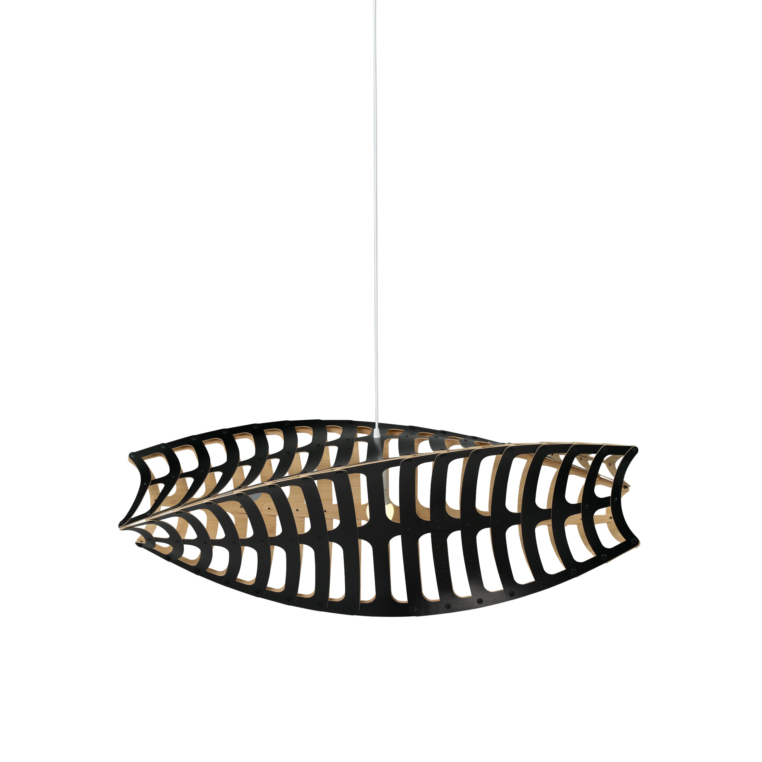 Toru Pendant Light: Horizontal + Black + Bamboo + White