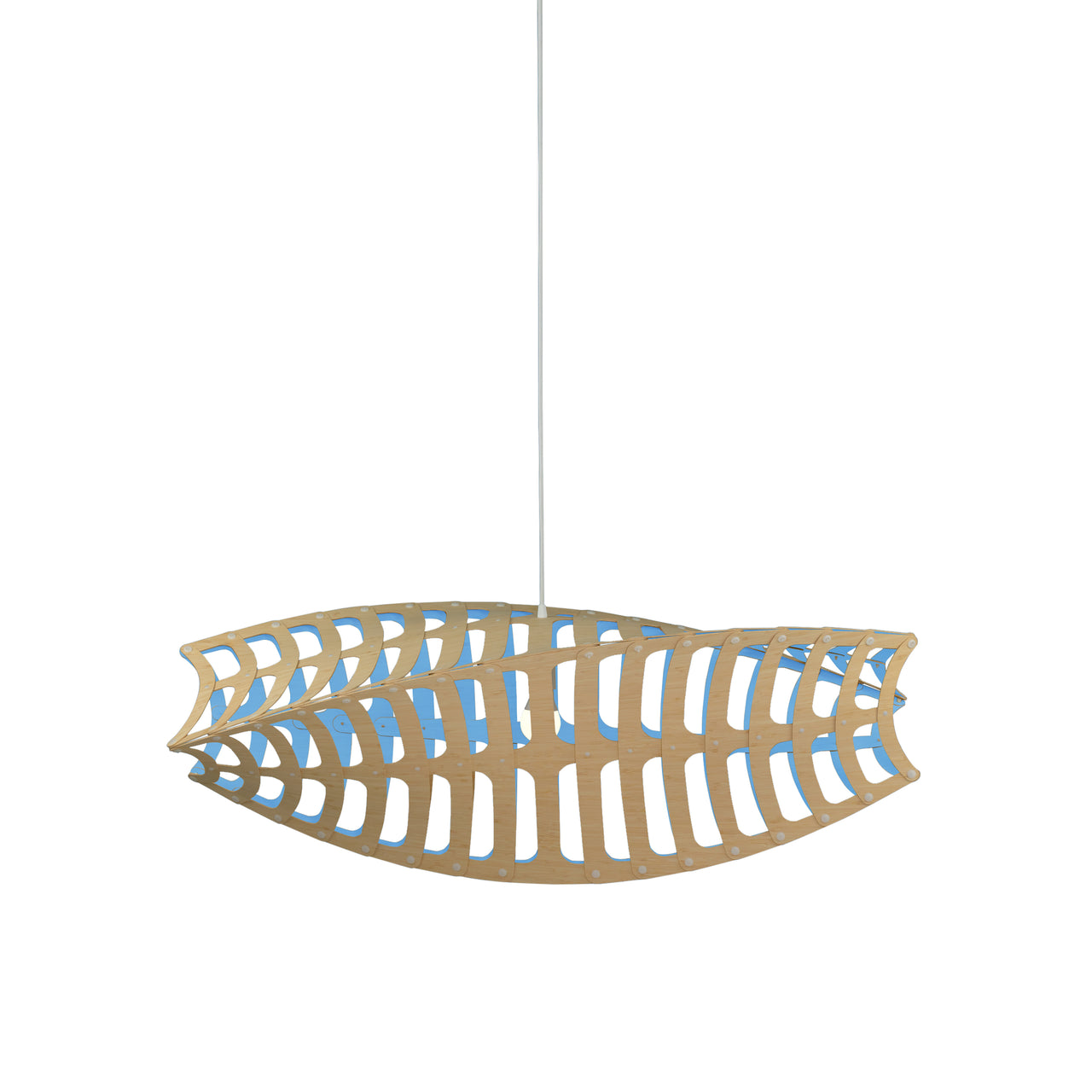 Toru Pendant Light: Horizontal + Bamboo + Blue + White