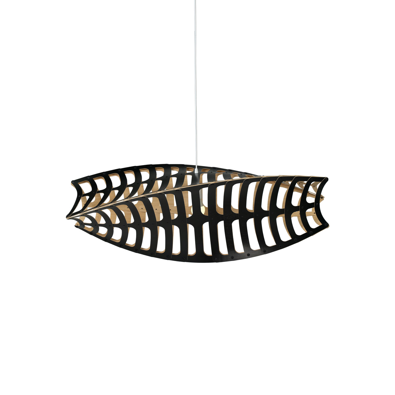 Toru Horizontal Pendant Light: Large + Black + Bamboo