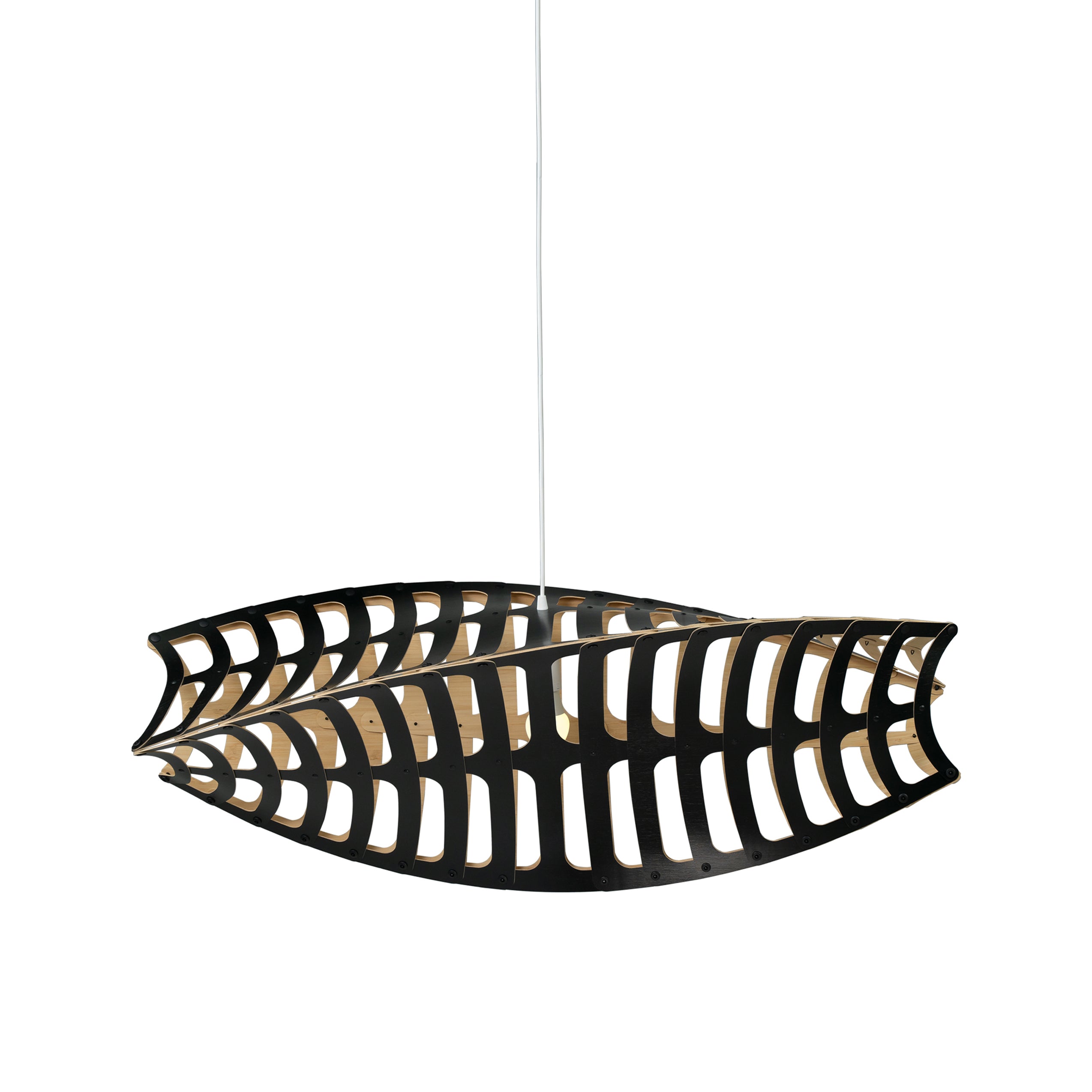 Toru Horizontal Pendant Light: Medium + Black + Bamboo