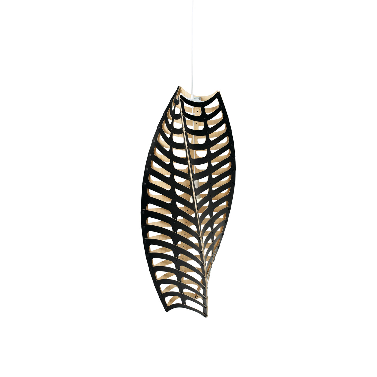 Toru Pendant Light: Vertical + Black + Bamboo + White