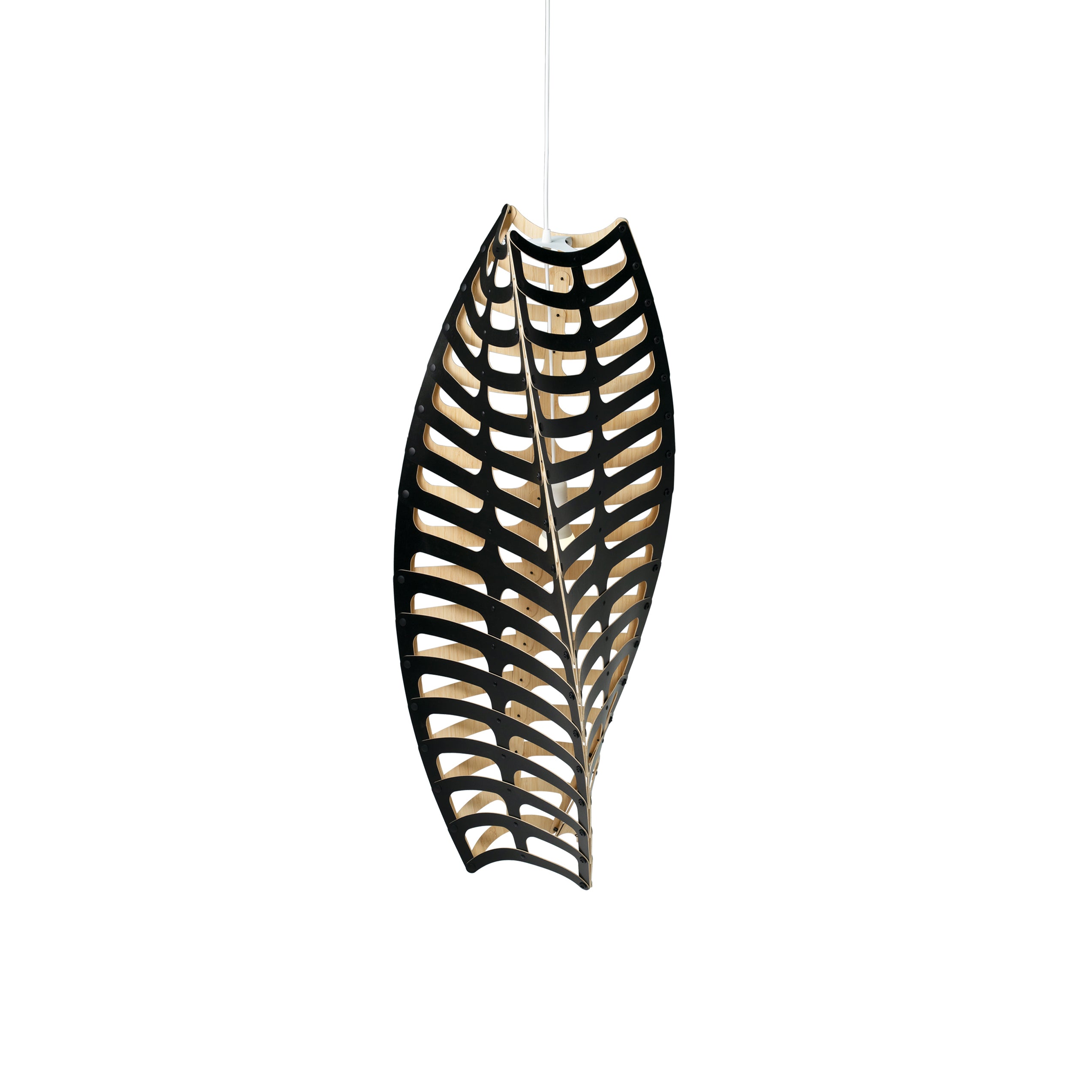 Toru Vertical Pendant Light: Large + Black + Bamboo