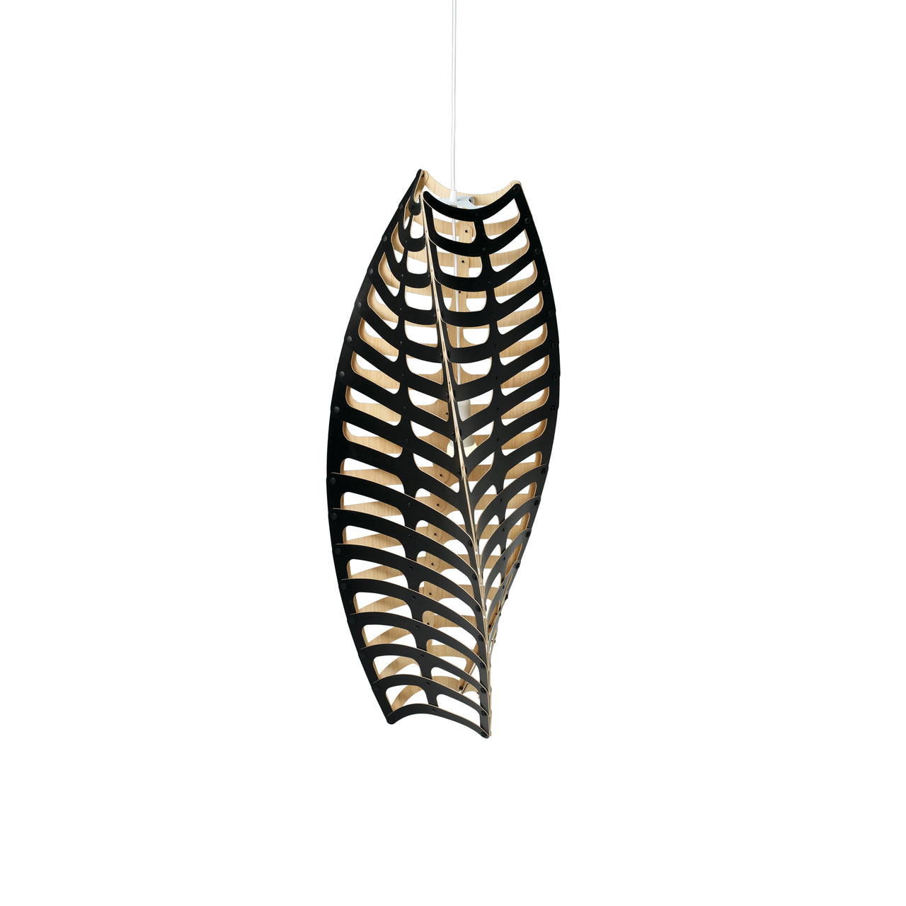 Toru Vertical Pendant Light: Large + Black + Bamboo