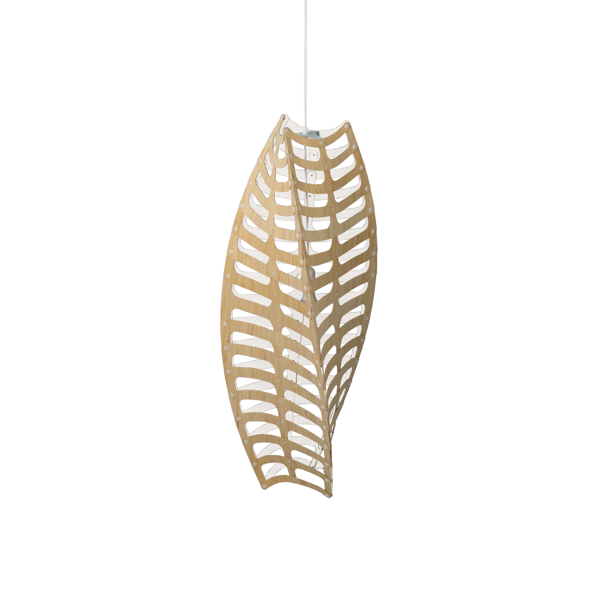 Toru Vertical Pendant Light: Large + Bamboo + White