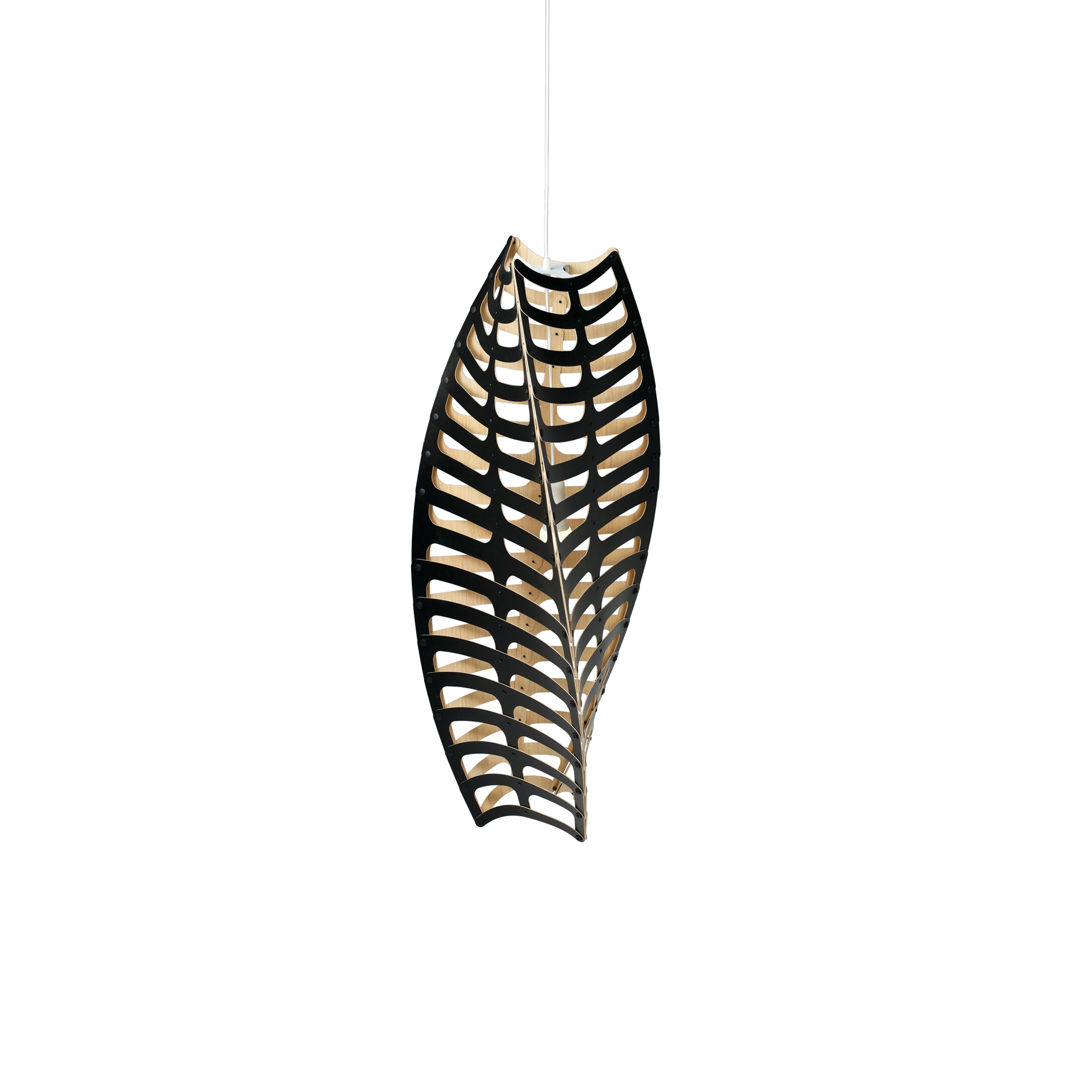 Toru Vertical Pendant Light: Medium + Black + Bamboo