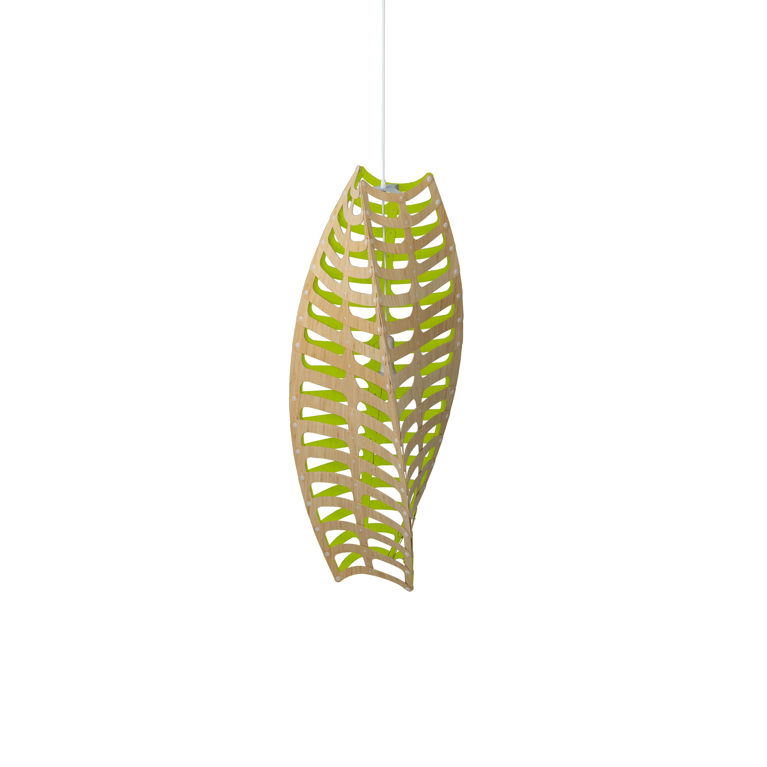 Toru Vertical Pendant Light: Medium + Bamboo + Lime