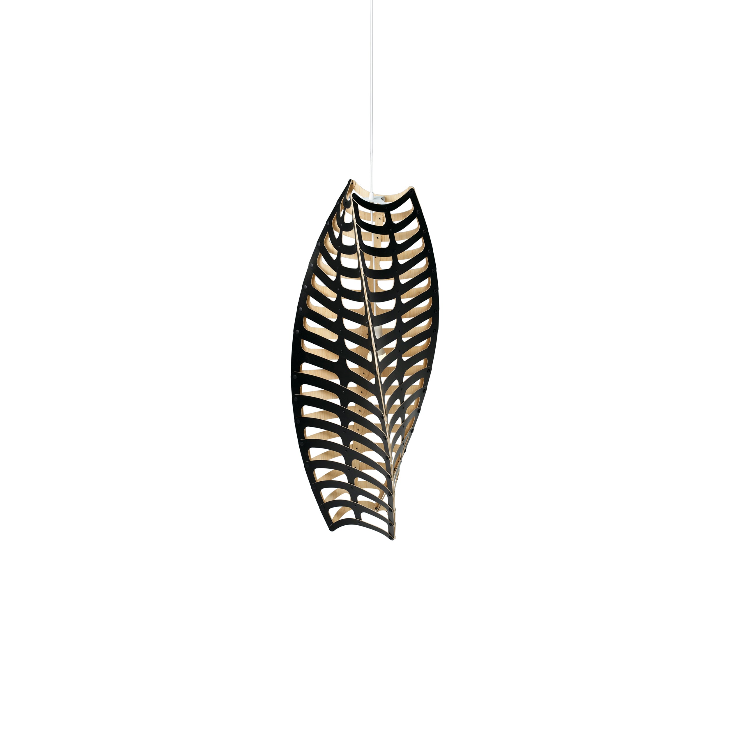 Toru Vertical Pendant Light: Small + Black + Bamboo