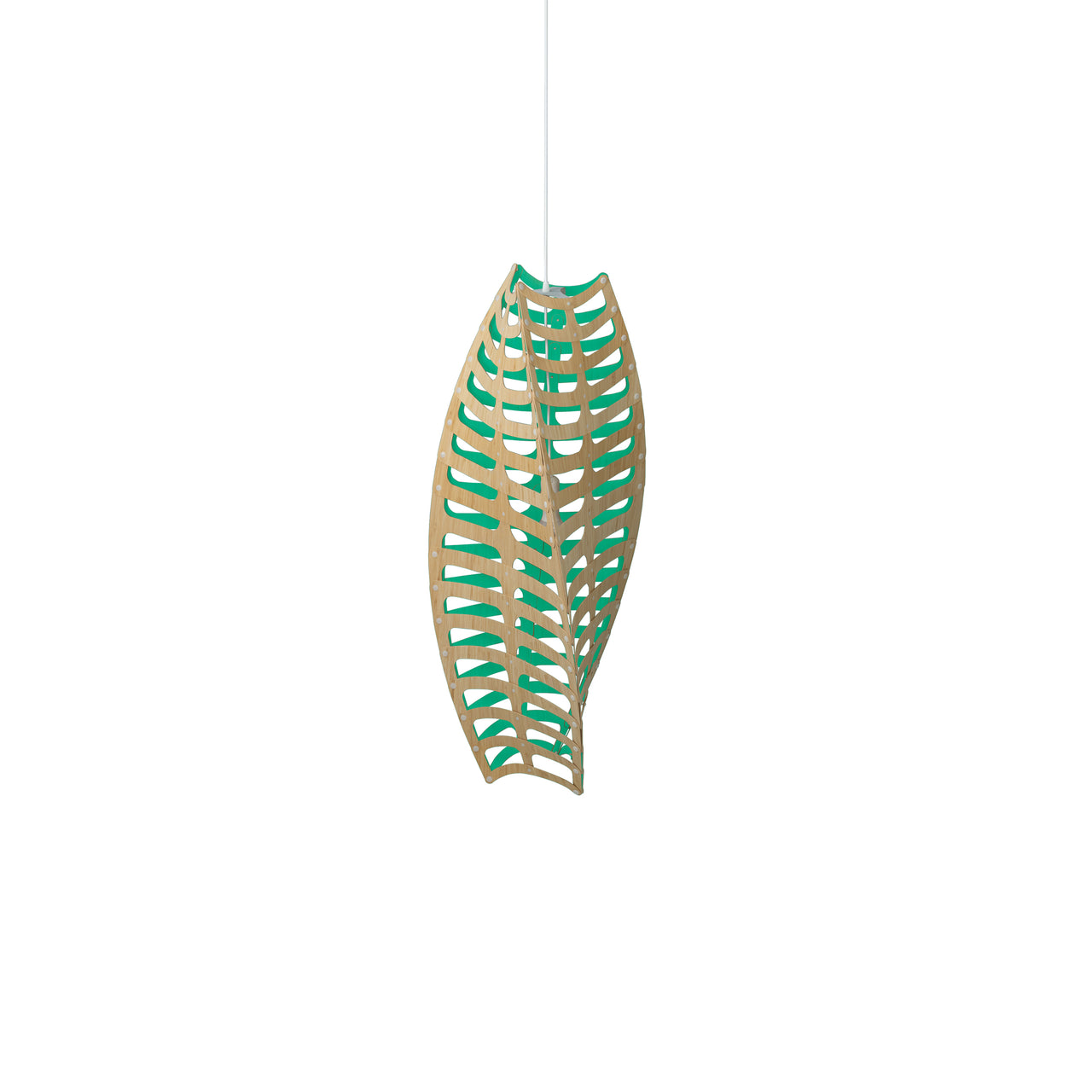 Toru Vertical Pendant Light: Small + Bamboo + Aqua