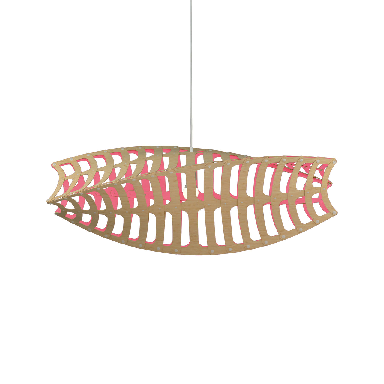 Toru Horizontal Pendant Light: Large + Bamboo + Pink + White