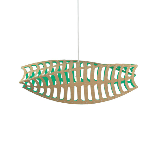 Toru Horizontal Pendant Light: Large + Bamboo + Aqua + White