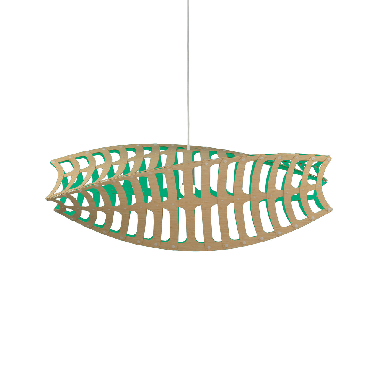 Toru Horizontal Pendant Light: Large + Bamboo + Aqua + White