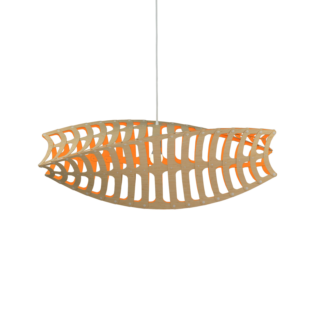 Toru Horizontal Pendant Light: Large + Bamboo + Orange + White