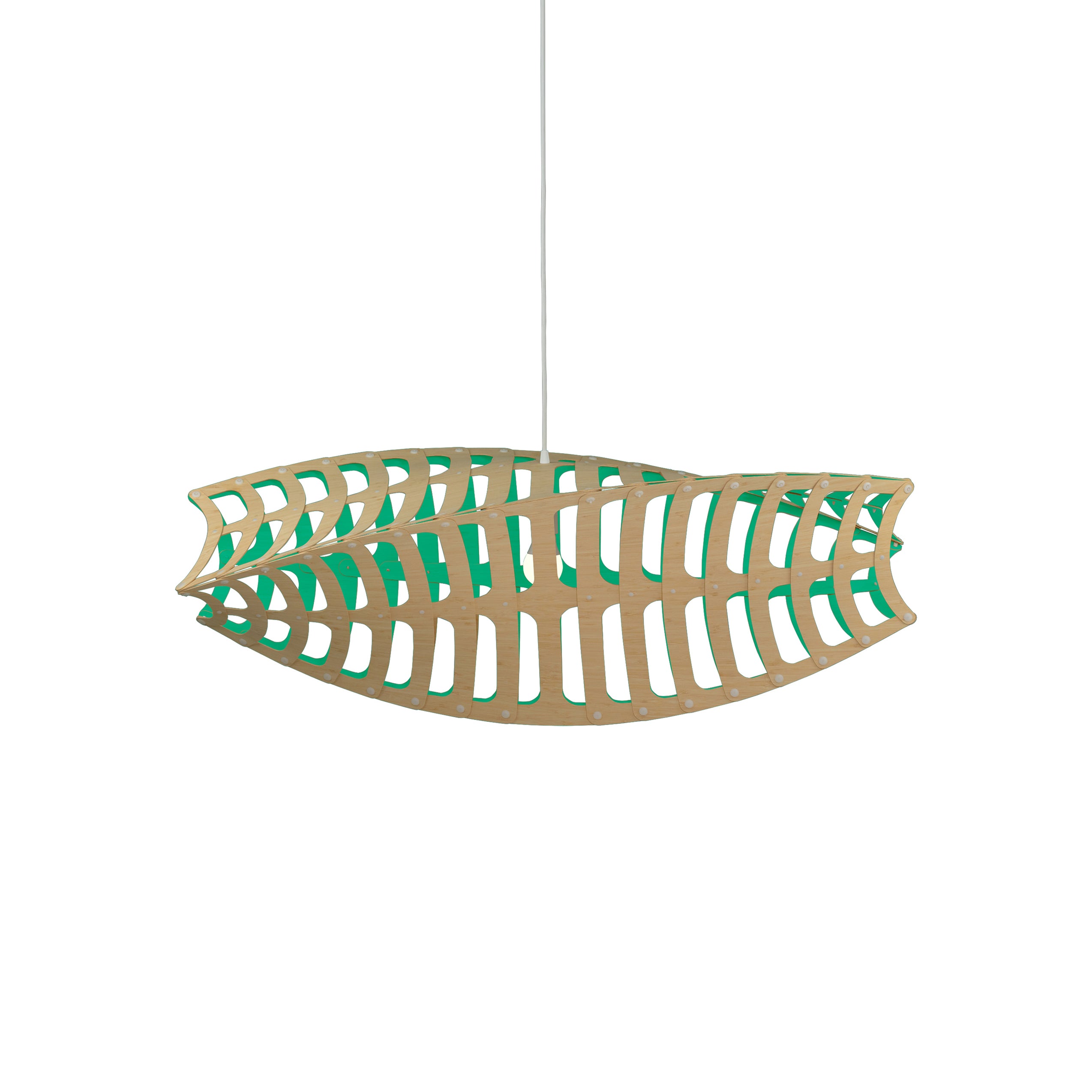 Toru Horizontal Pendant Light: Medium + Bamboo + Aqua + White