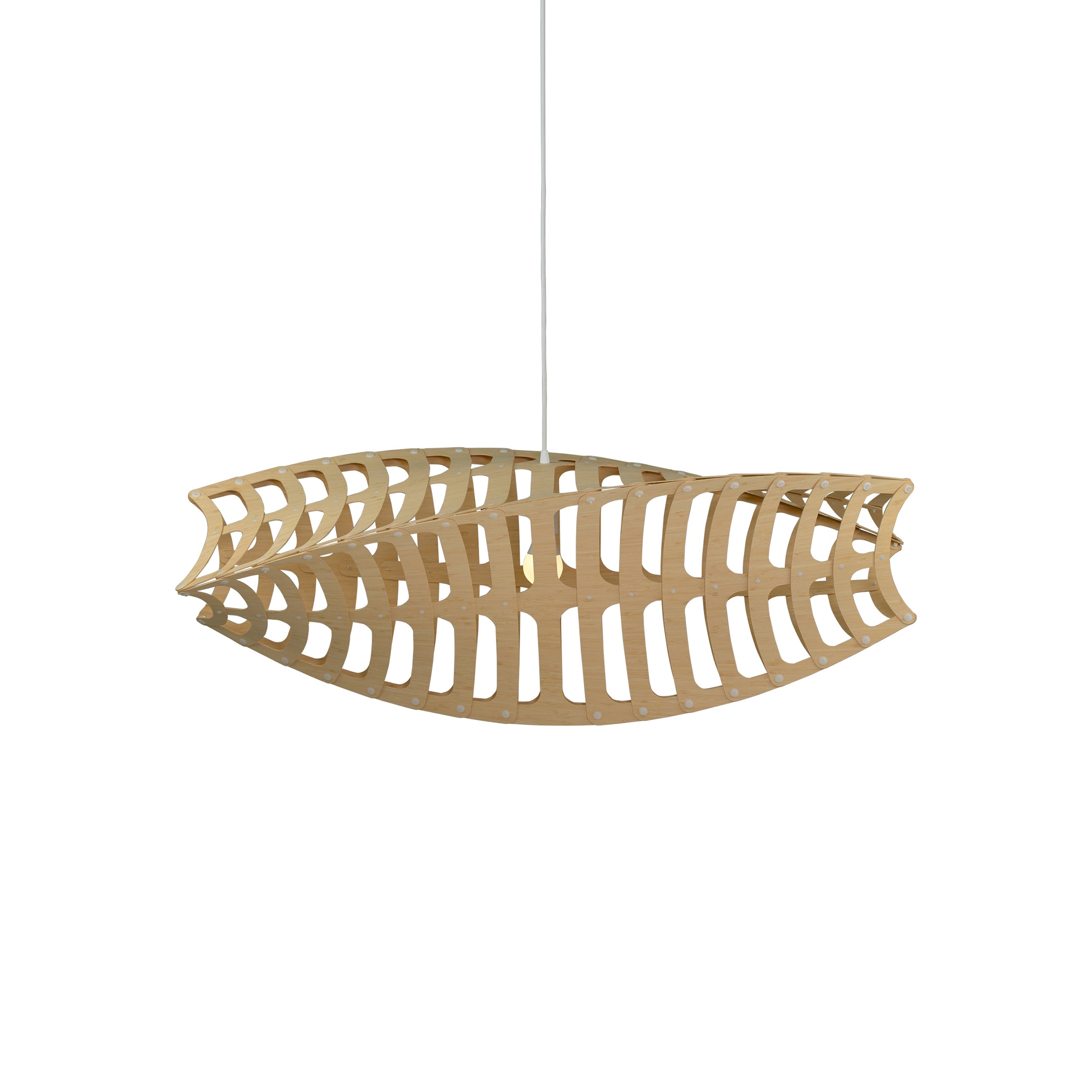 Toru Horizontal Pendant Light: Medium + Bamboo + White