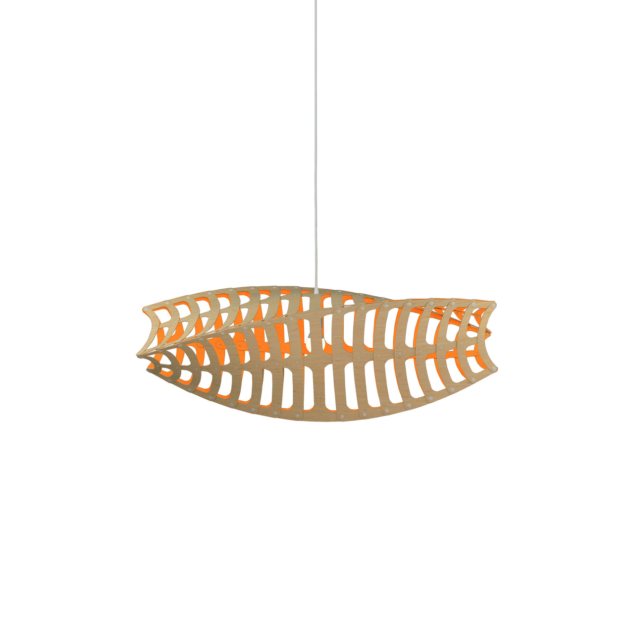 Toru Horizontal Pendant Light: Small + Bamboo + Orange + White