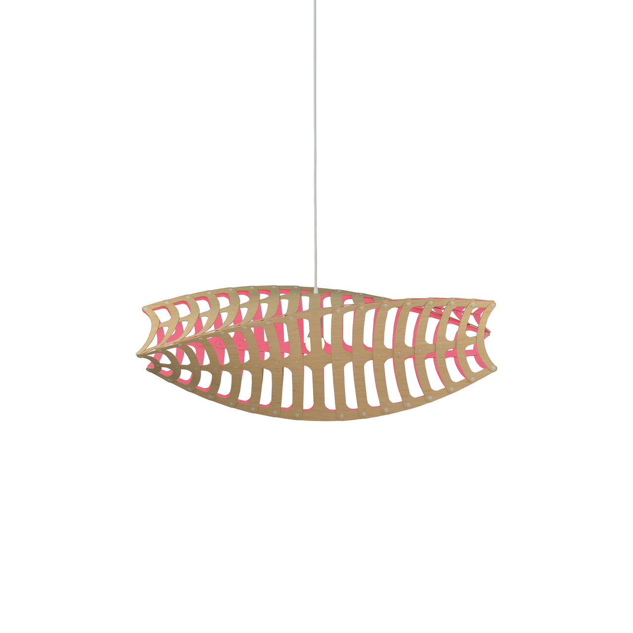 Toru Horizontal Pendant Light: Small + Bamboo + Pink + White