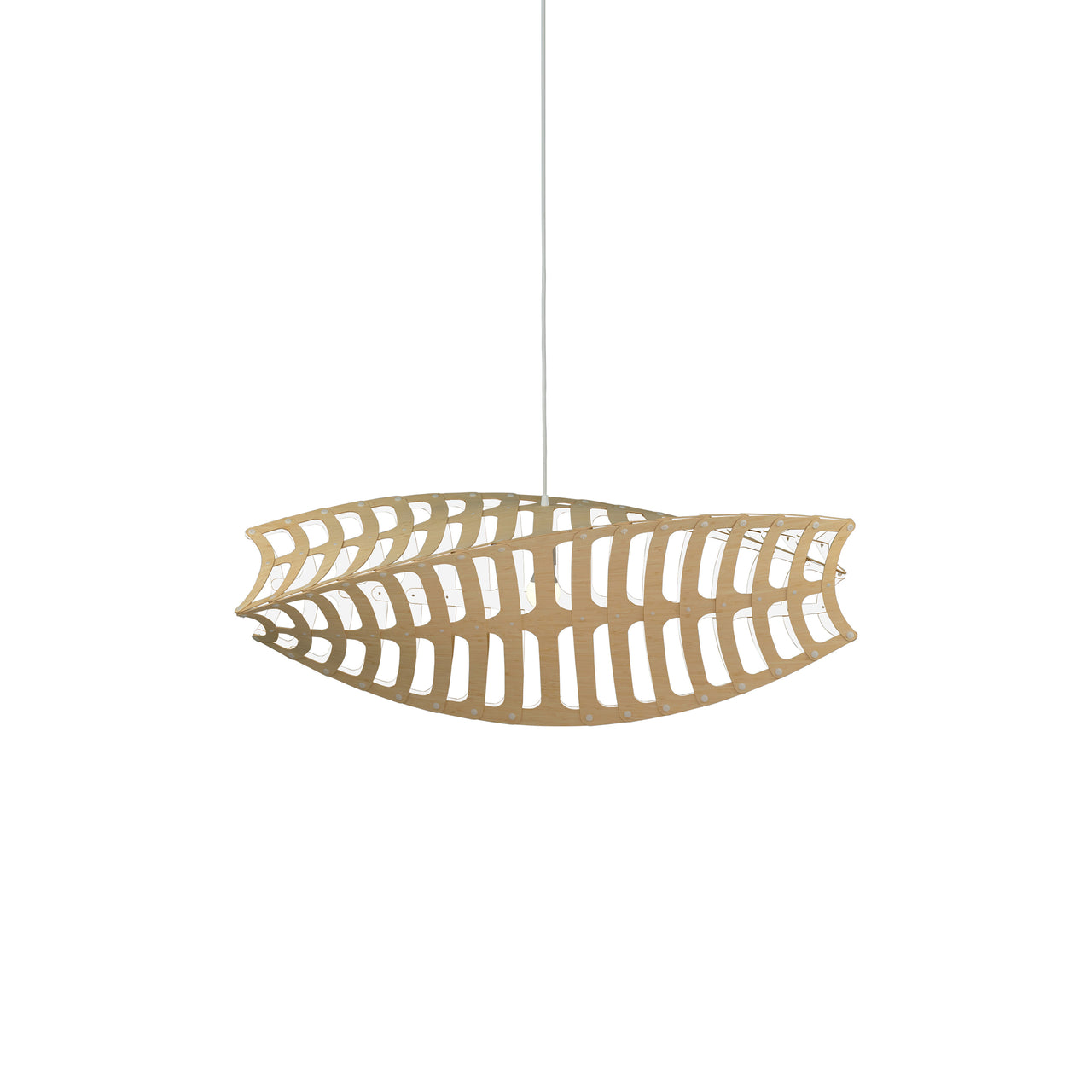 Toru Horizontal Pendant Light: Small + Bamboo + White + White