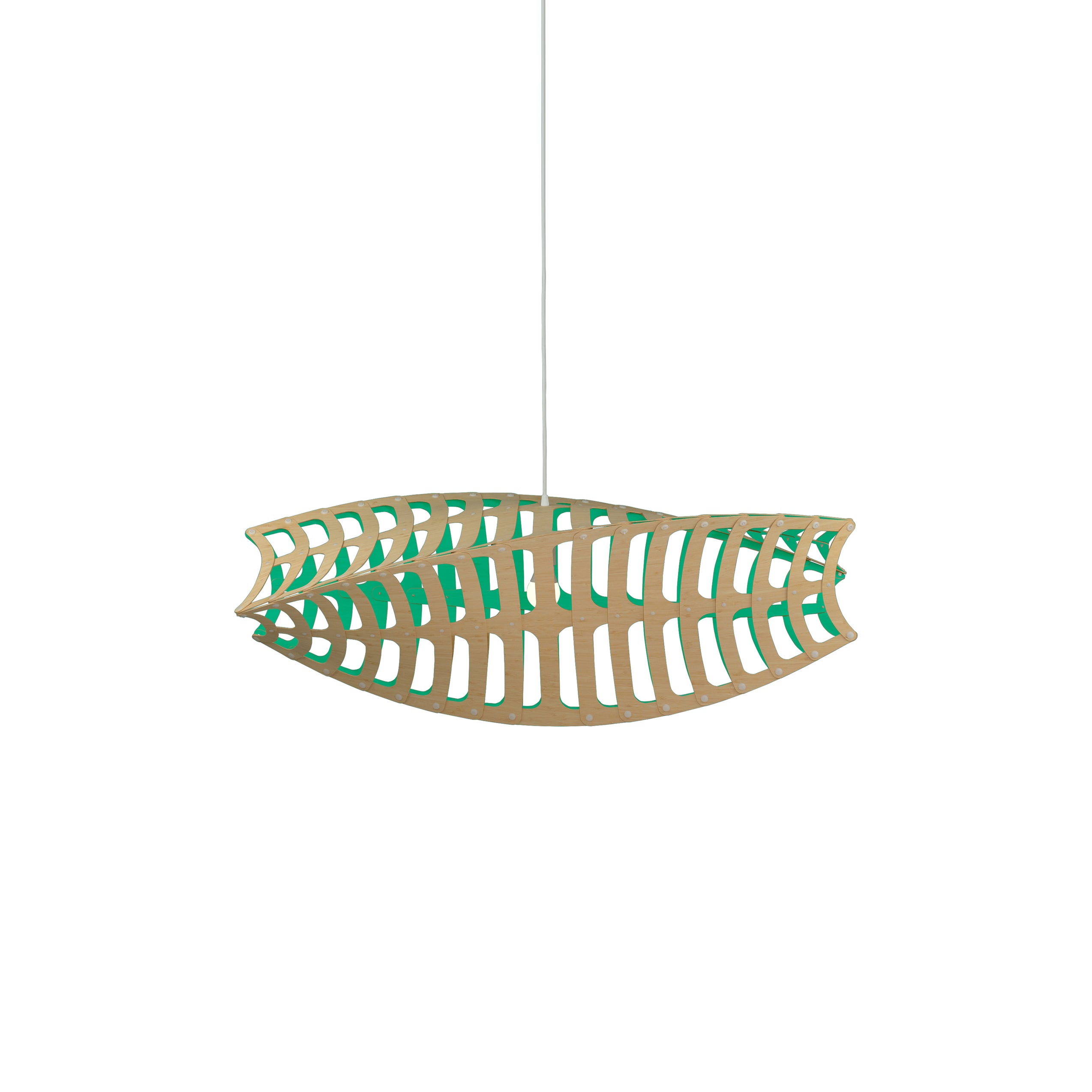 Toru Horizontal Pendant Light: Small + Bamboo + Aqua + White