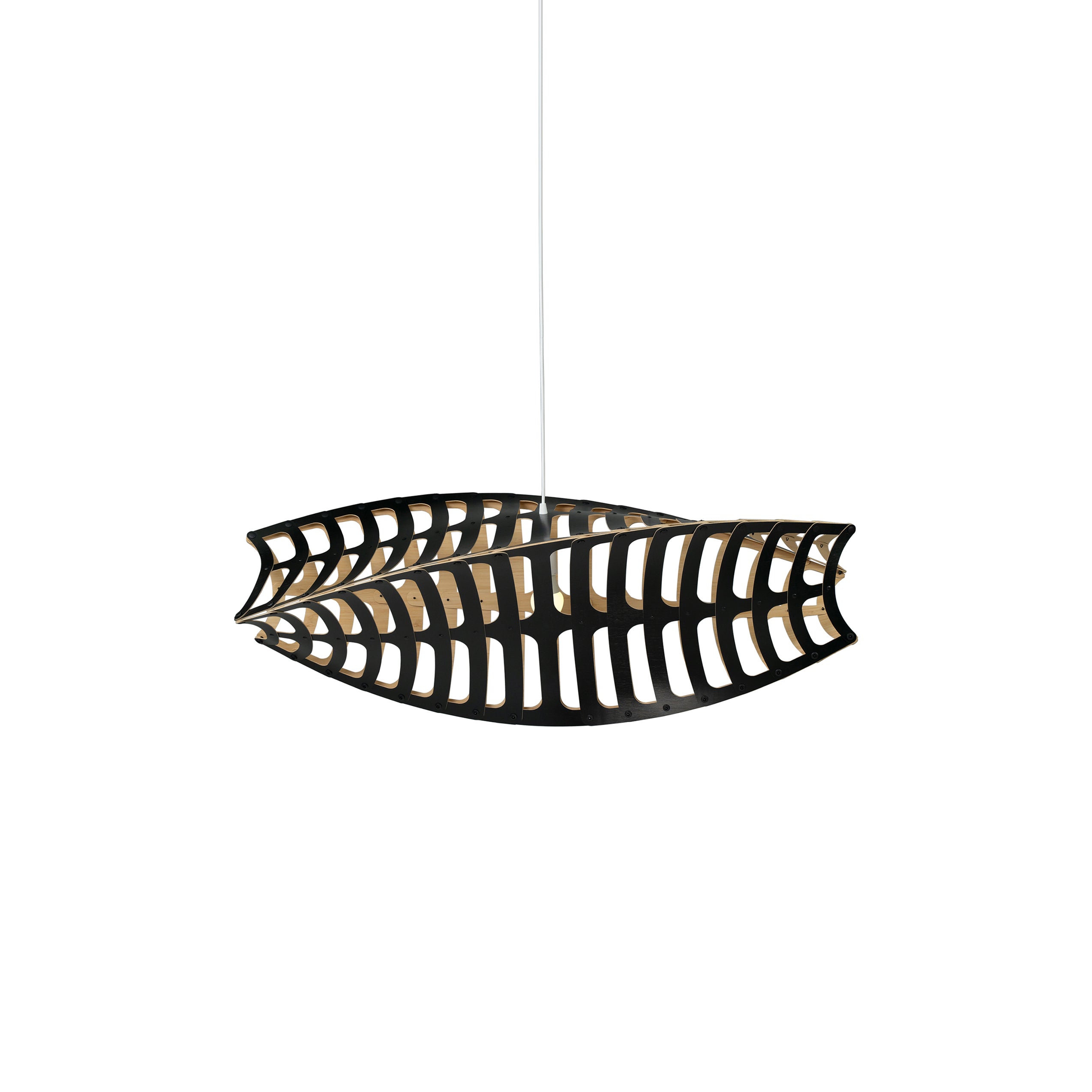 Toru Horizontal Pendant Light: Small + Black + Bamboo + White
