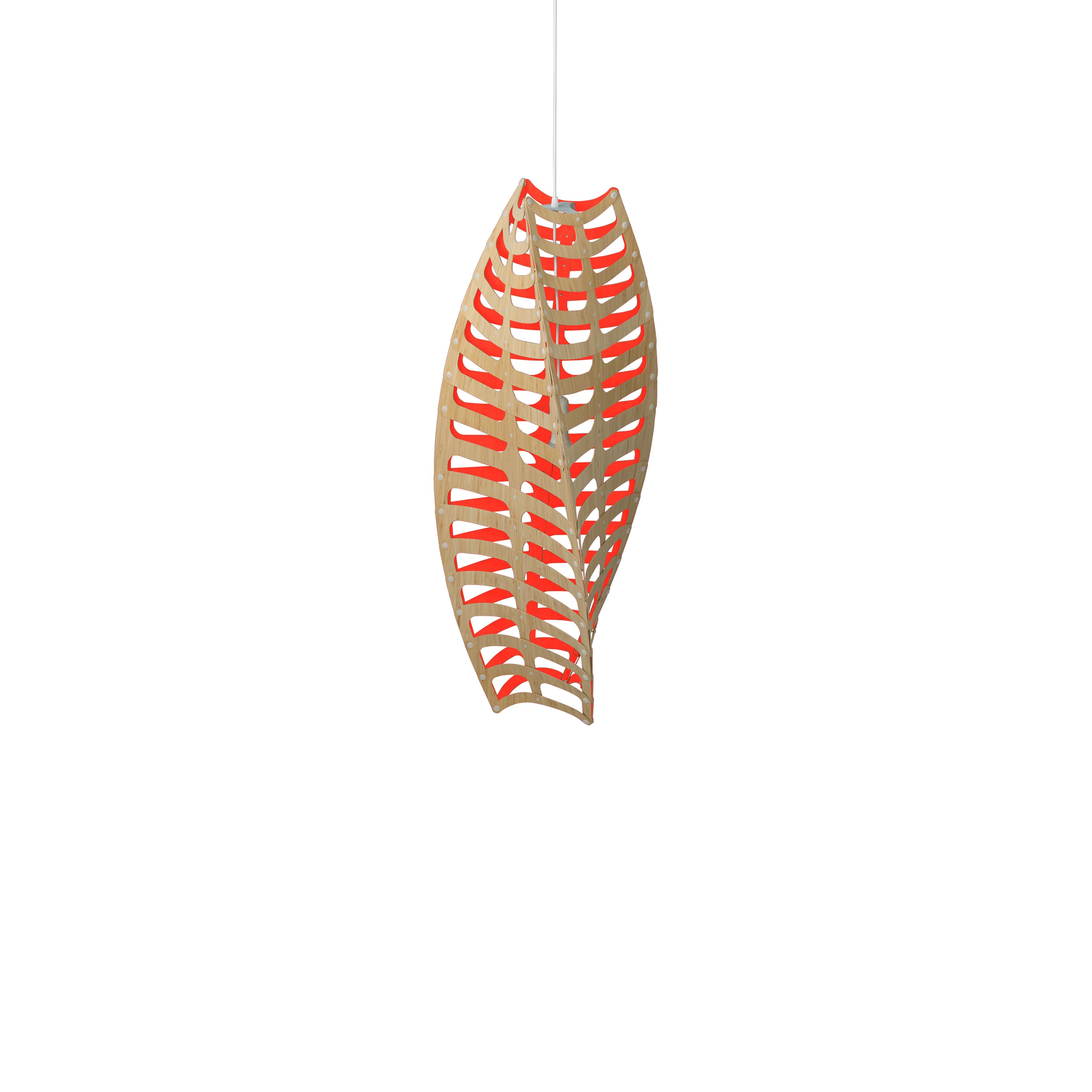 Toru Vertical Pendant Light: Medium + Bamboo + Red + White