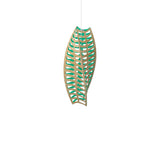 Toru Vertical Pendant Light: Medium + Bamboo + Aqua + White