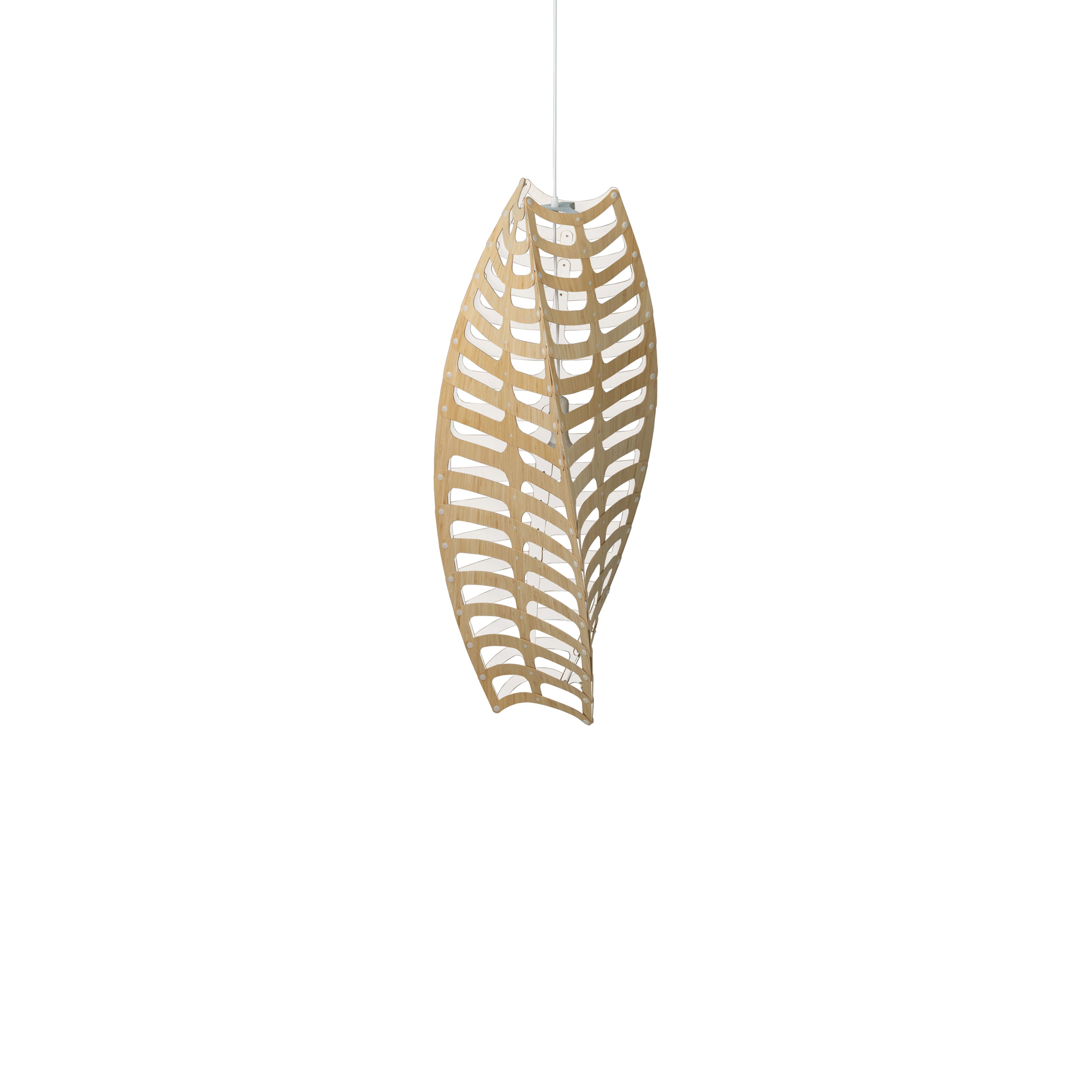 Toru Vertical Pendant Light: Medium + Bamboo + White + White