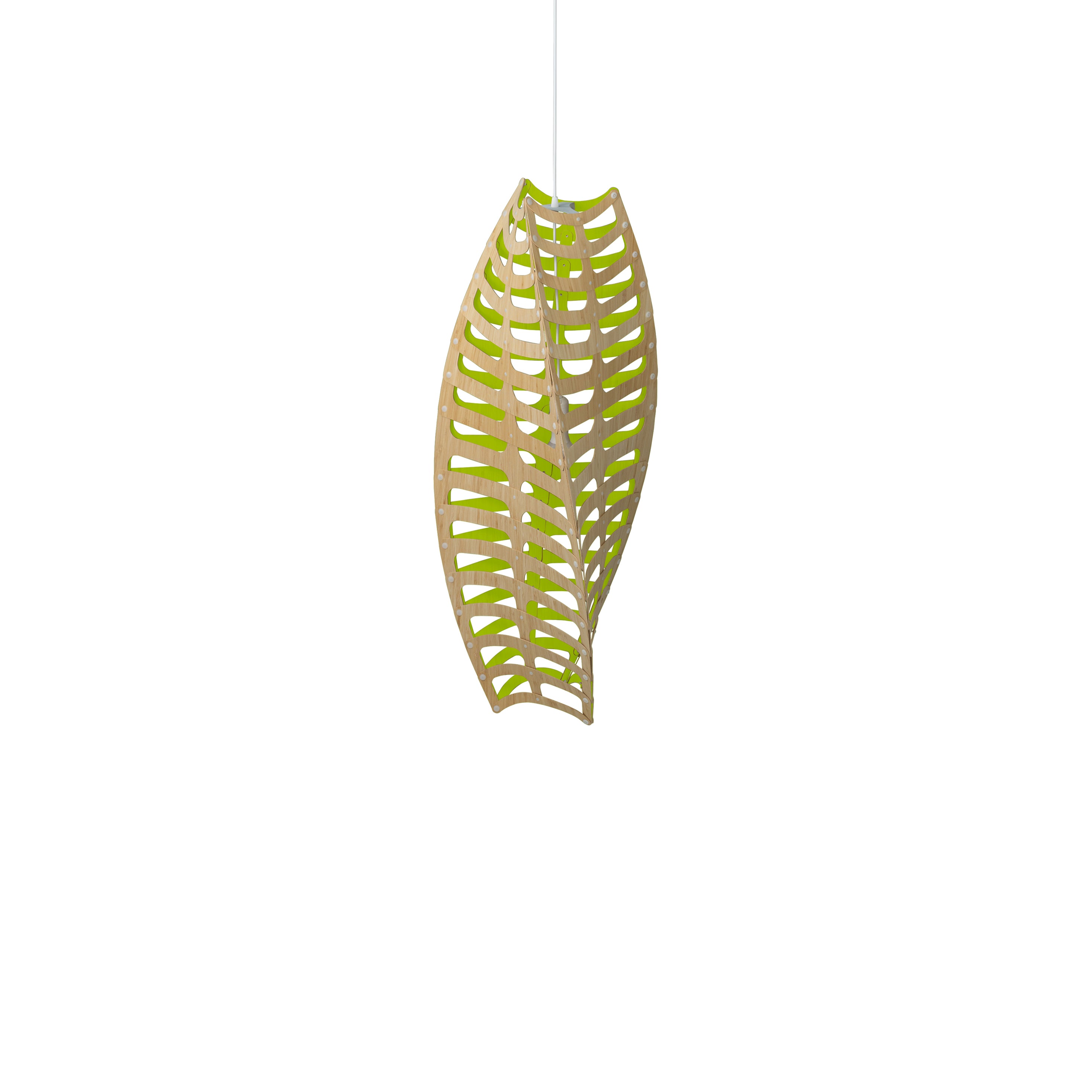 Toru Vertical Pendant Light: Medium + Bamboo + Lime + White