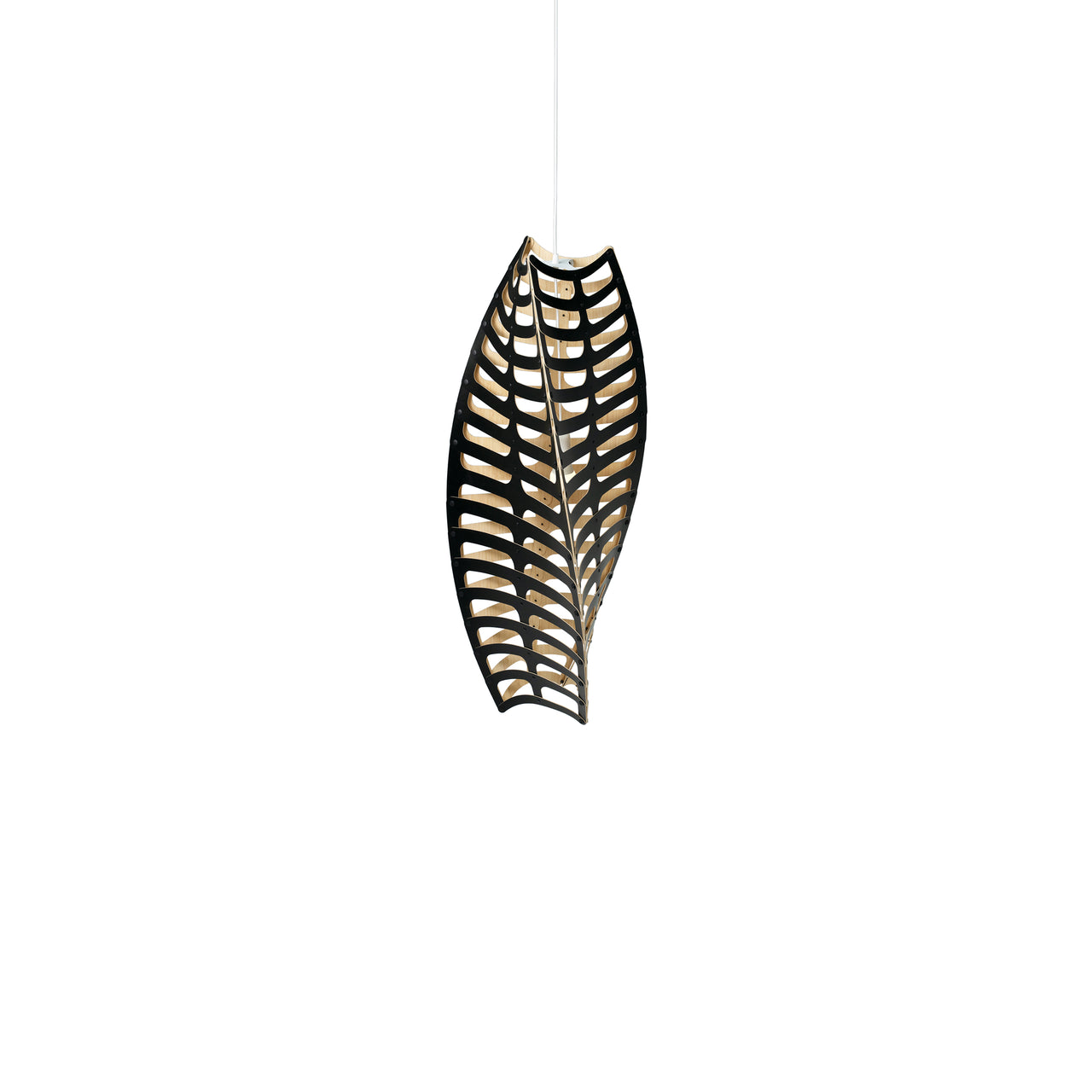Toru Vertical Pendant Light: Small + Black + Bamboo + White