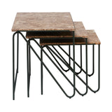 Triptych Nesting Tables: Set of 3 + Monaco Brown Limestone + Cedar Green