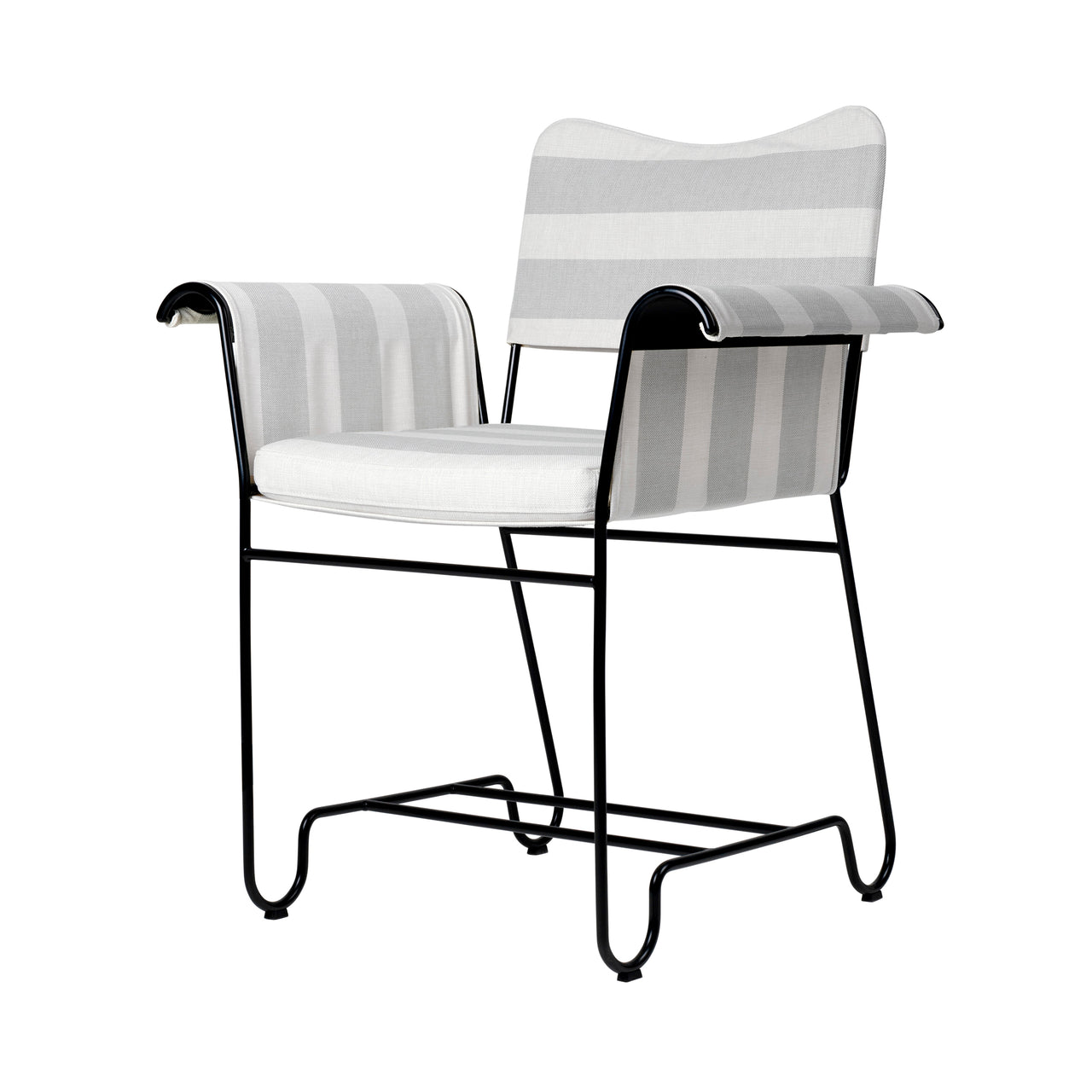 Tropique Dining Chair: Outdoor + Without Fringes + Black + Leslie Stripe 20